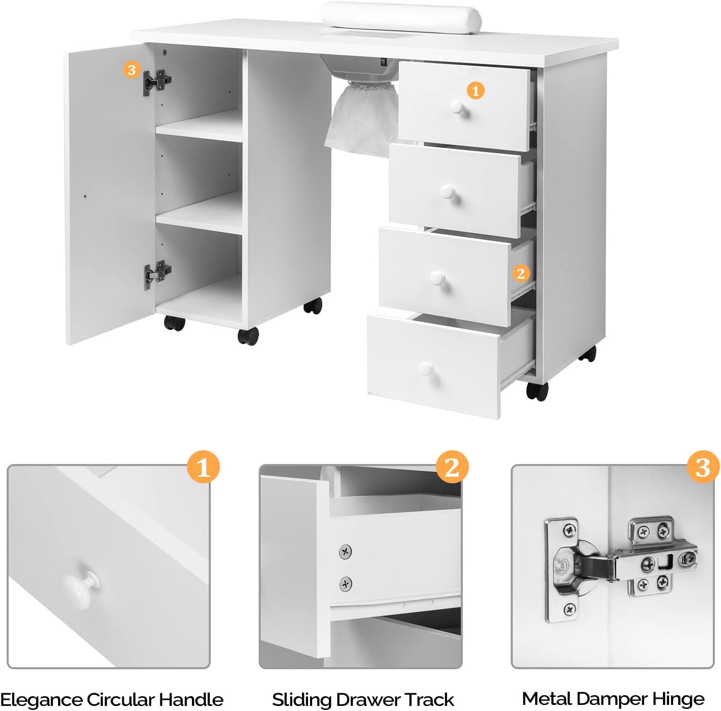 1. Elegance Circular Handle
2. Sliding Drawer Track
3. Metal Damper Hinge