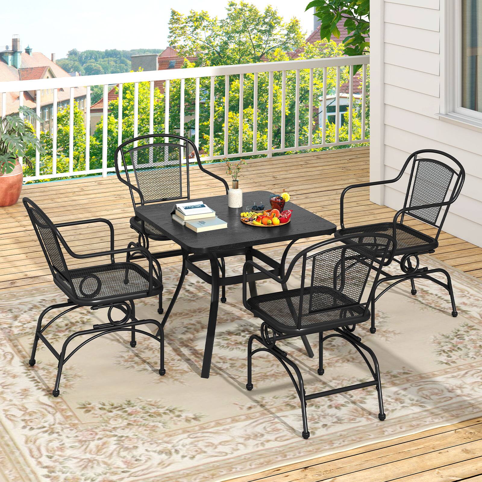 Alt View 5. Gymax - Gymax Patio Rocking Chairs Set of 4 w/ Metal Mesh Backrest & Seat Armrests Gentle - Black.