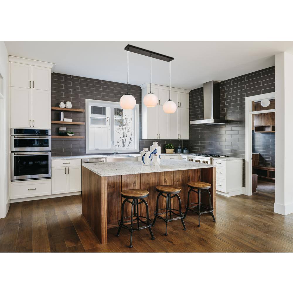 Angle. Living District - Baxter 3 Lights Black Pendant With Frosted White Glass - Black And Frosted White.