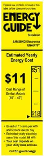 Energy Guide. Samsung - 46" Class (45-9/10" Diag.) - LED - 1080p - 240Hz - Smart - 3D - HDTV.