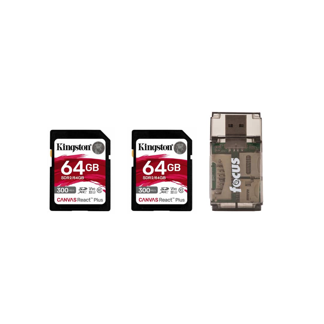 Kingston - Canvas React Plus 64GB U3 V90 SD Card (2-pack) with High Speed Card Reader bundle