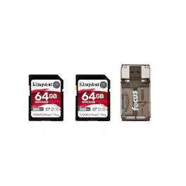 Kingston - Canvas React Plus 64GB U3 V90 SD Card (2-pack) with High Speed Card Reader bundle