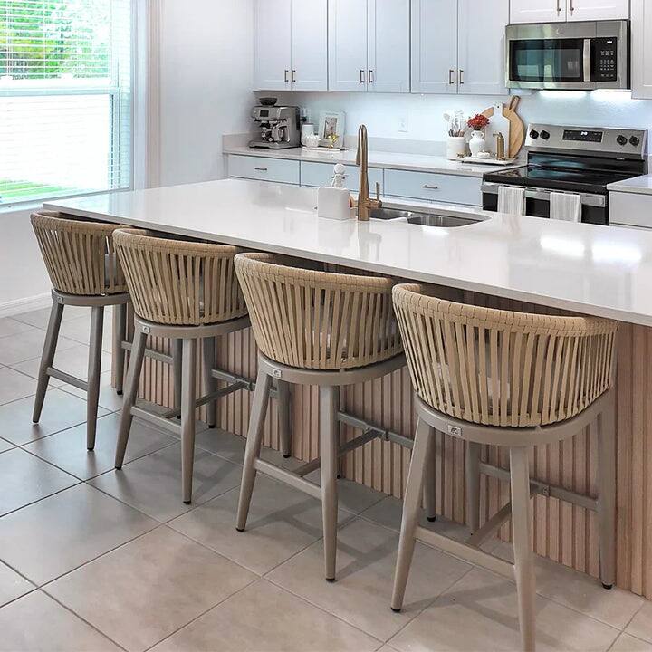 Alt View 1. PURPLE LEAF - Outdoor Counter/Bar Height Stools Set of 2 Rattan Wicker Bar Chairs Woven Aluminum Barstools with Back and Cushions - Champagne-Counter Stool.