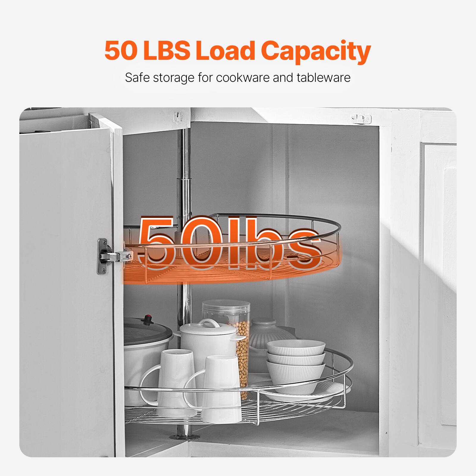 50 LBS Load Capacity  
Safe storage for cookware and tableware  

50 lbs