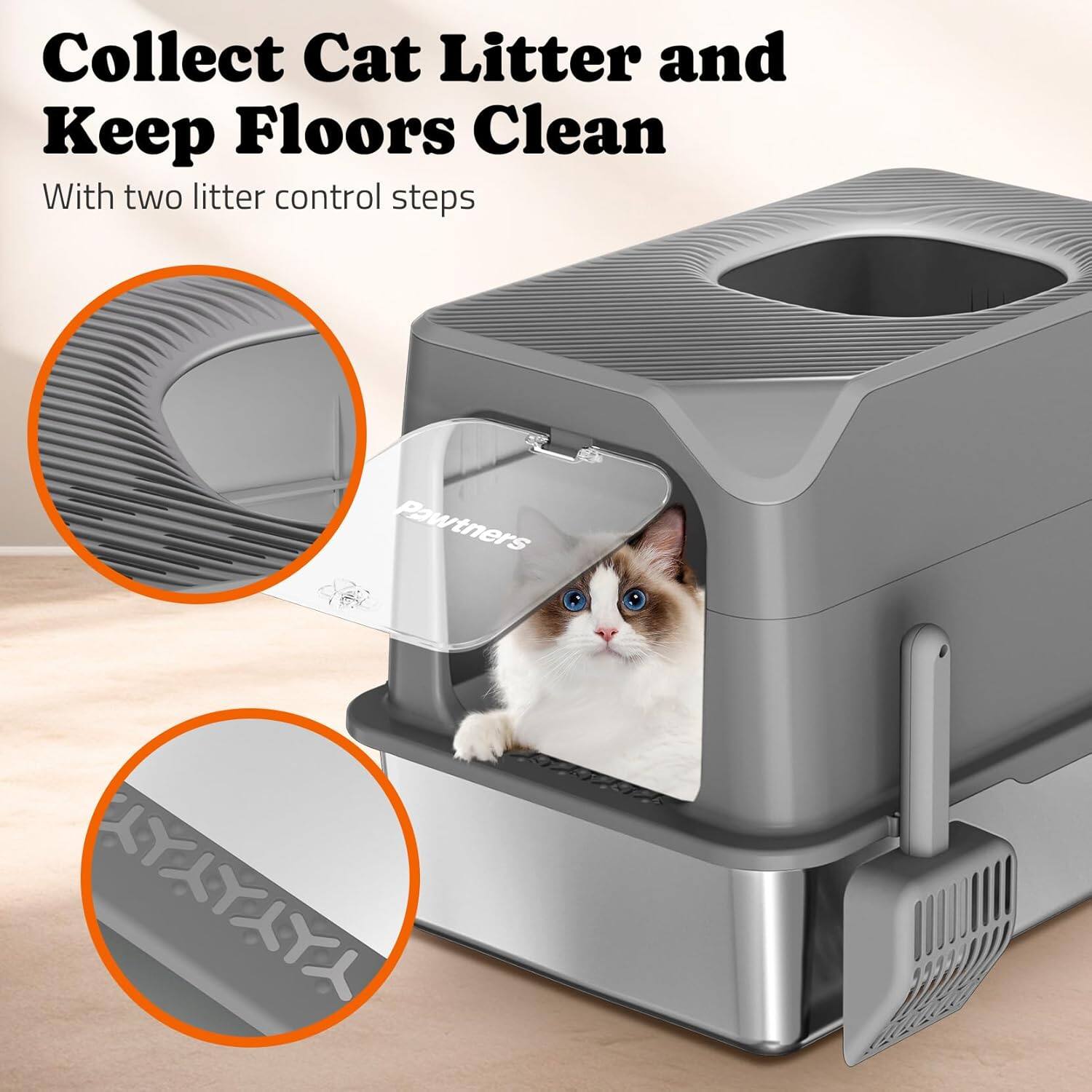 Collect Cat Litter and Keep Floors Clean
With two litter control steps
Pawtners