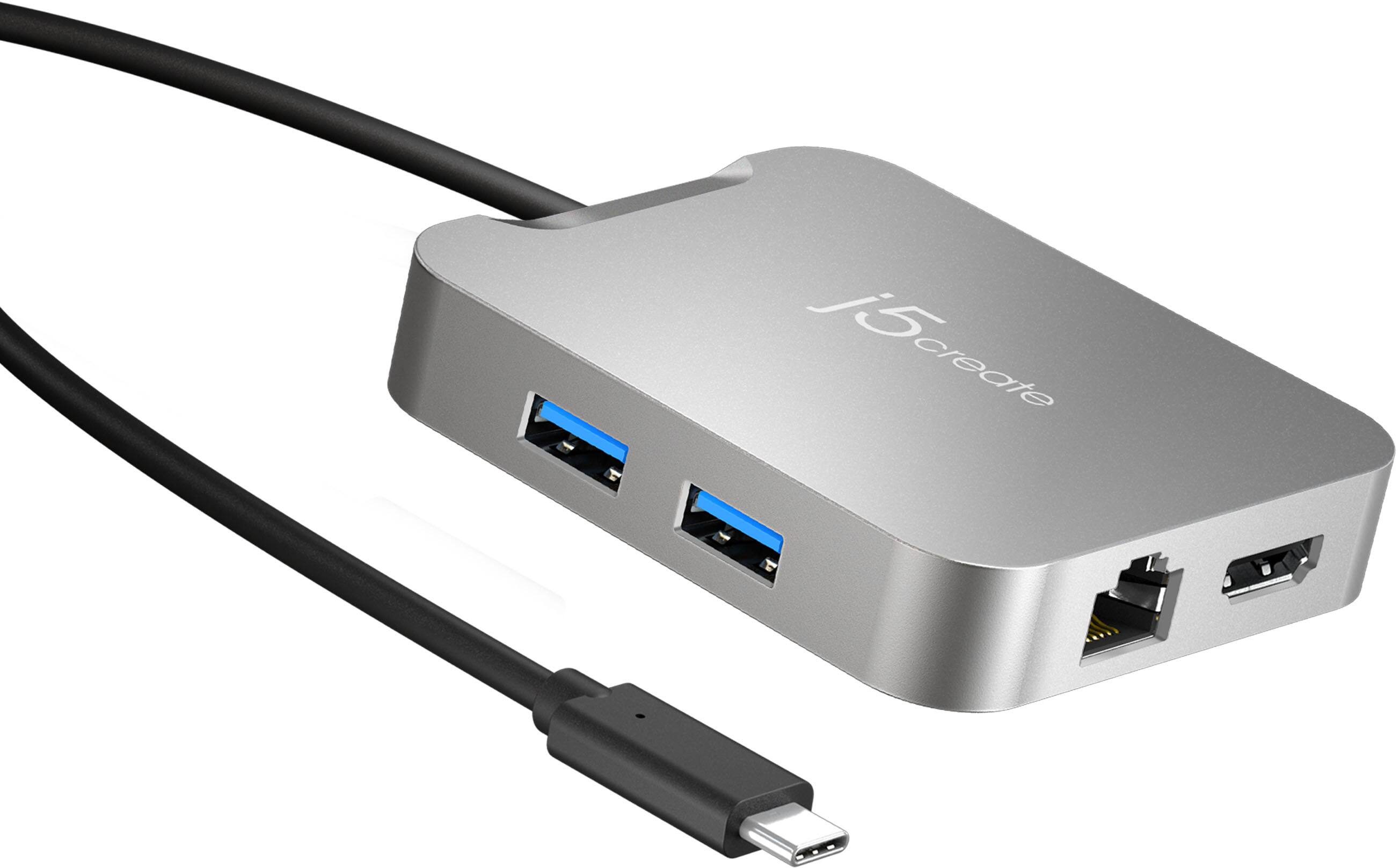 Left. j5create - 4K60 Elite USB-C® PD Multi-Port Adapter for ChromeOS, Windows, macOS - Silver.
