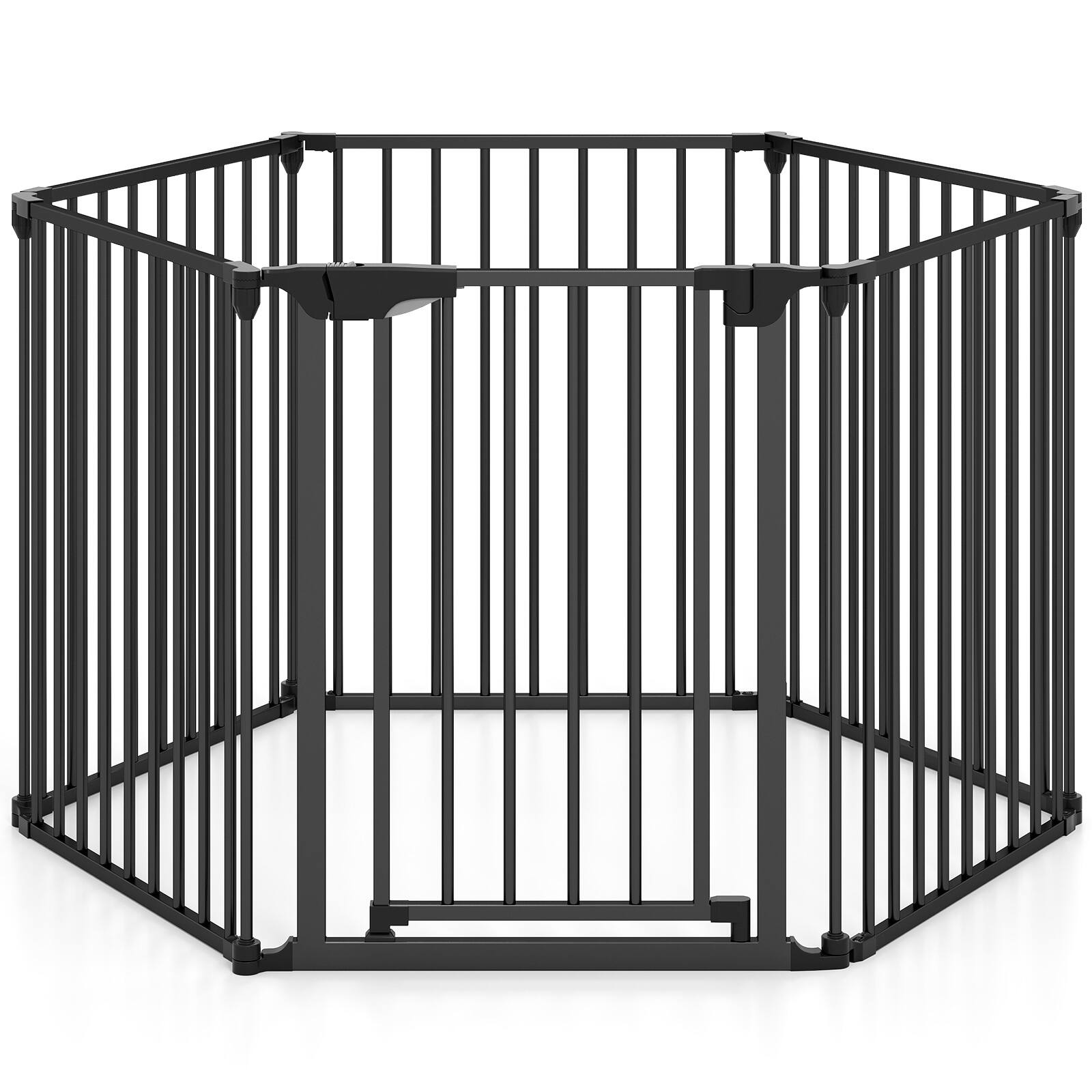 Alt View 9. Gymax - Gymax 6-Panel Adjustable Pet Safety Fence w/Auto-close Door & Double Locking System Black.