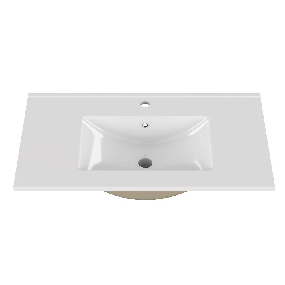 Angle. Loheer - Loheer 30 inch white ceramic bathroom sink with pre-drilled faucet hole for easy installation - White.