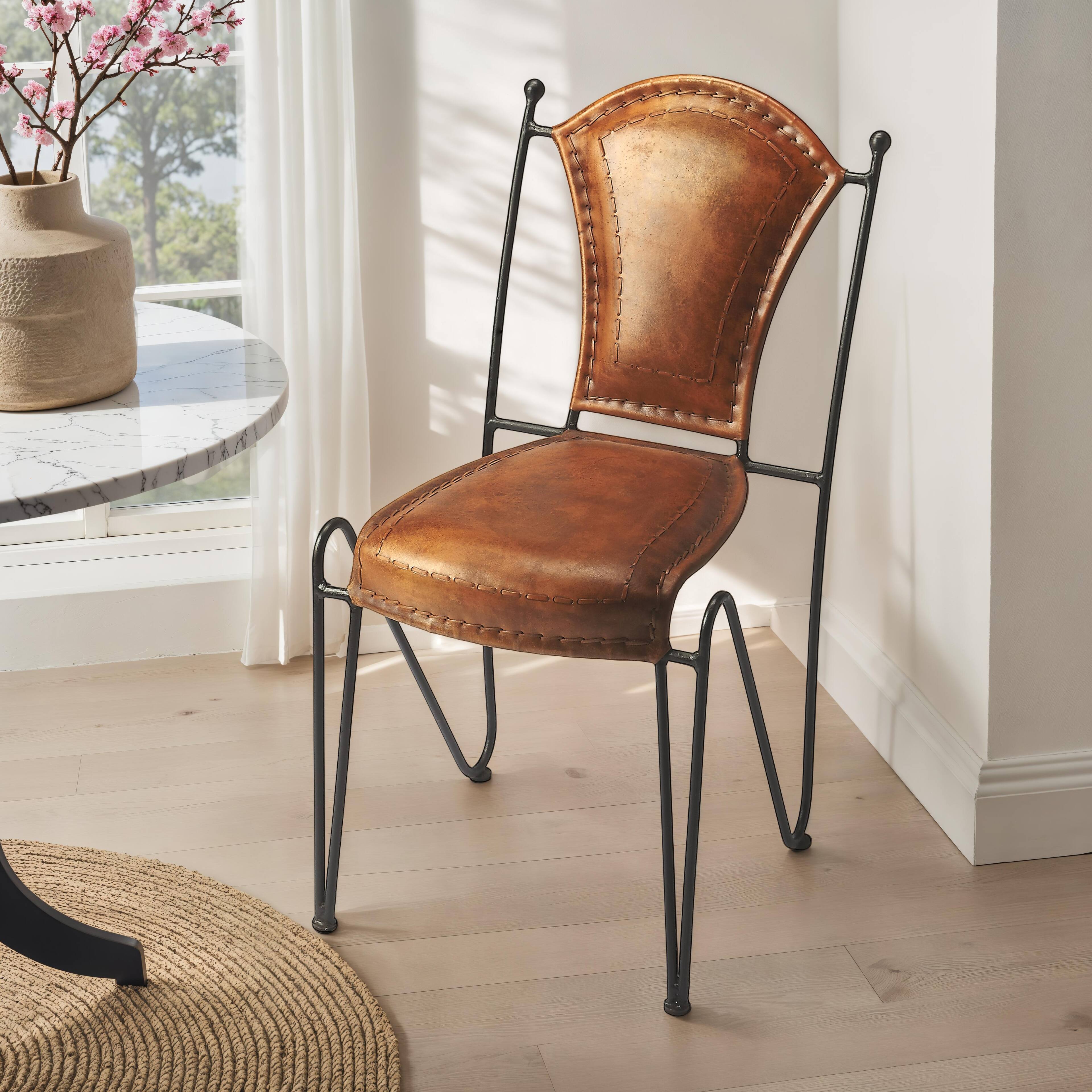 Alt View 1. Butler Specialty - Coriander Iron & Leather Side Chair - Medium Brown.