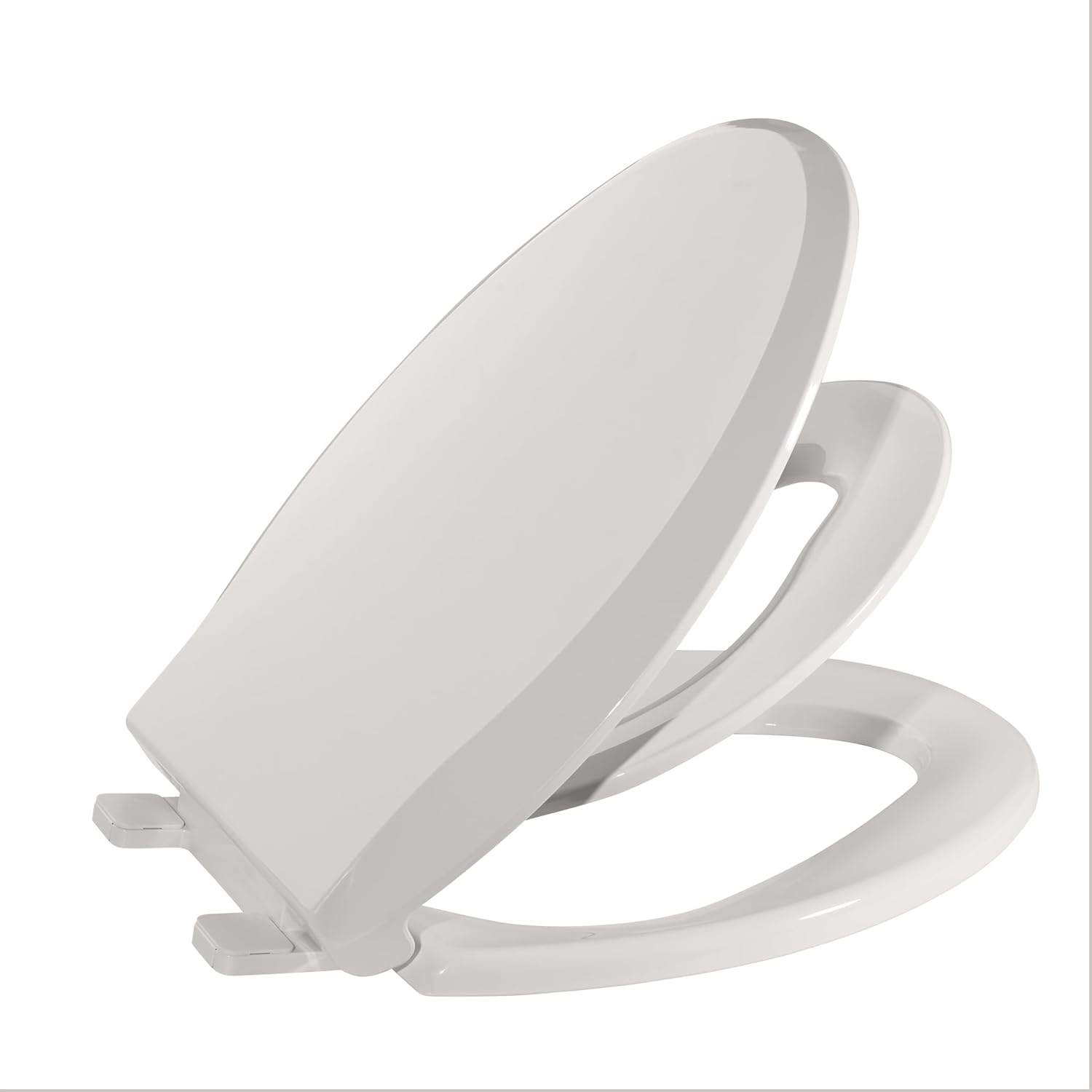 Angle. Jojoka - 2-in-1 Dual Seat 19 Inch Biscuit PP Toilet Seat Elongated Soft Close Quick Install - Off-white.