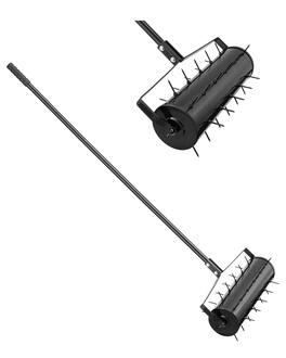 VEVOR - Rolling Lawn Aerator, 21-inch Heavy-Duty Manual Rolling Aerator Lawn with Detachable Handle and 33 Iron Spikes - Black