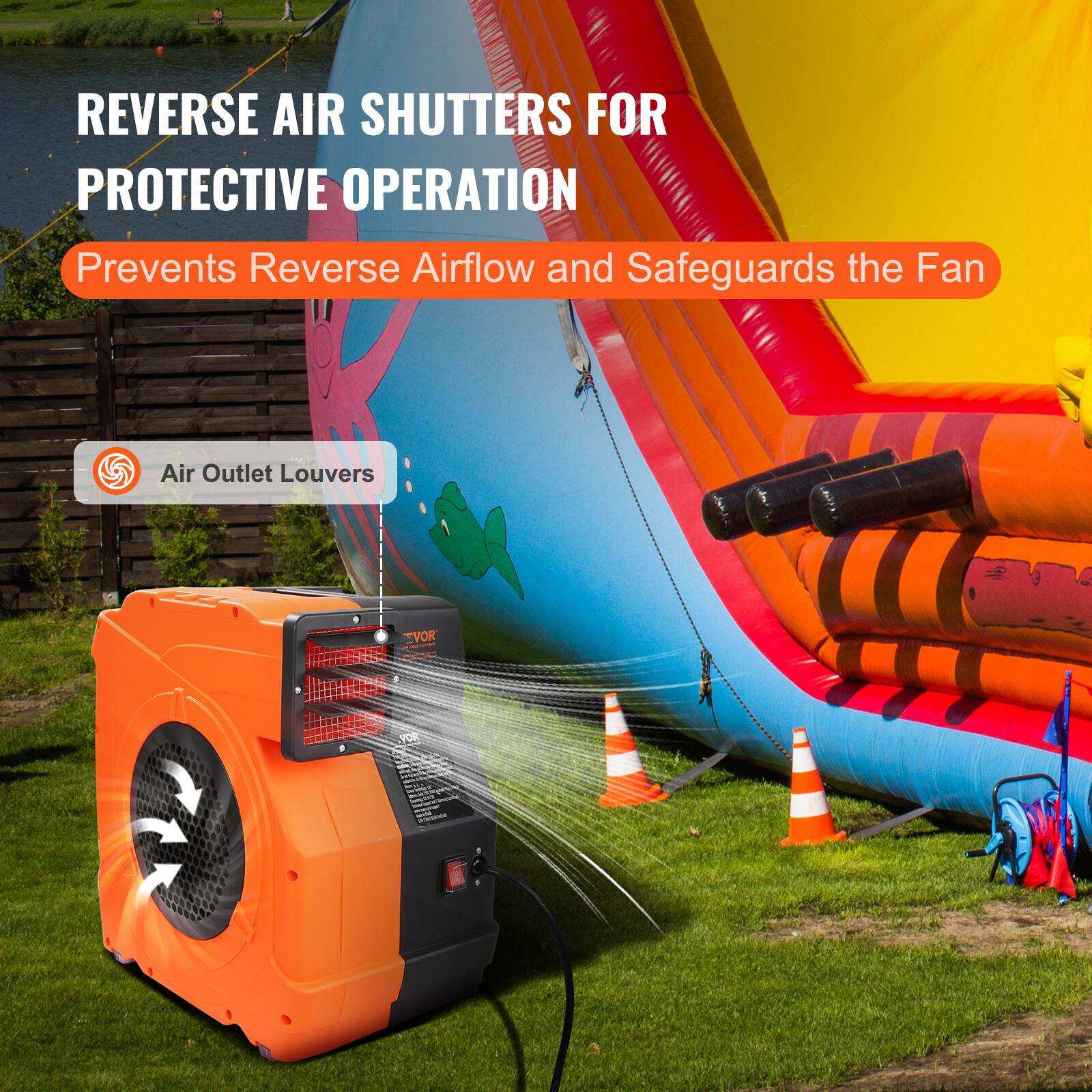 REVERSE AIR SHUTTERS FOR PROTECTIVE OPERATION  
Prevents Reverse Airflow and Safeguards the Fan  

Air Outlet Louvers
