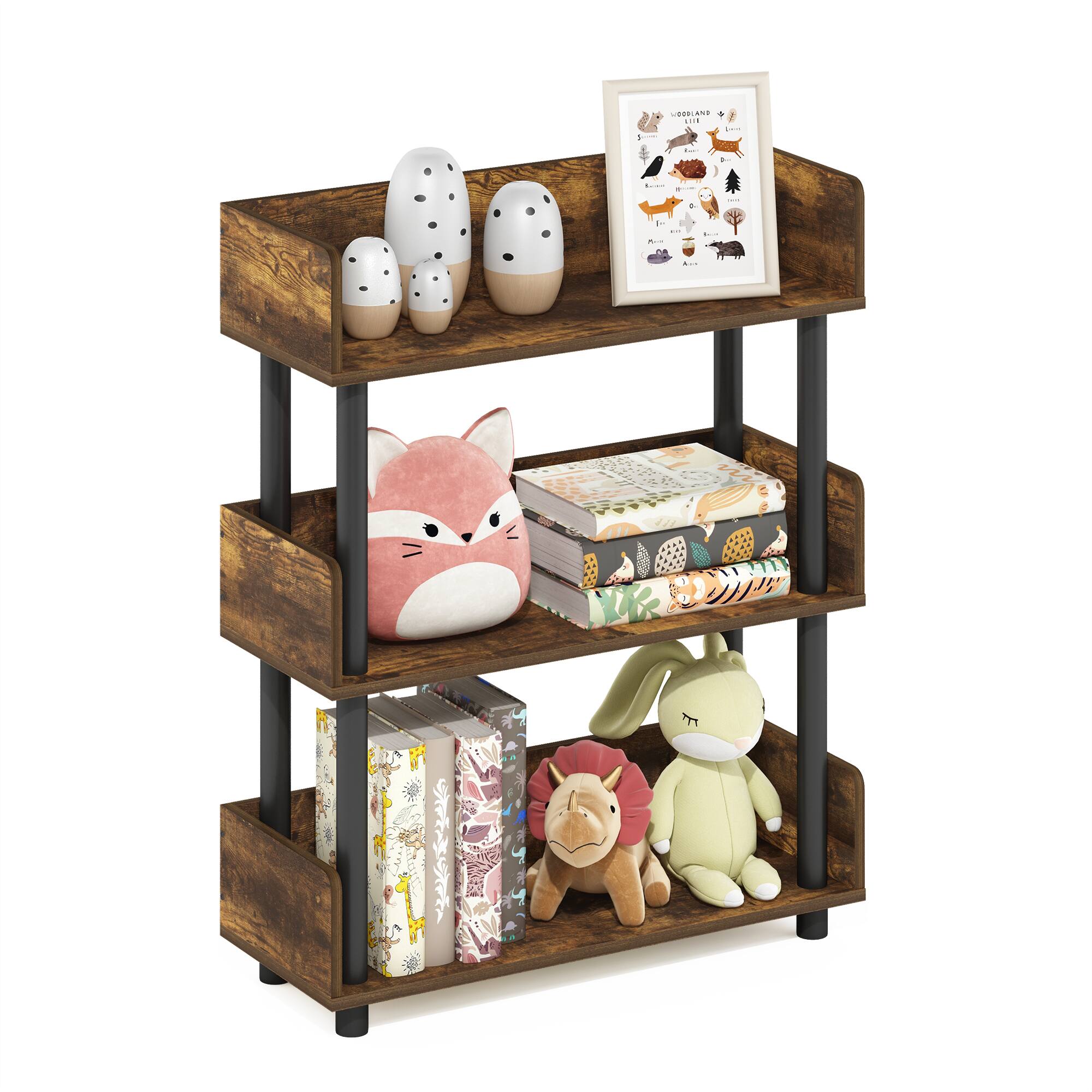 Alt View 3. Furinno - Turn-N-Tube 3-Tier Freestanding Multipurposes Display Rack, Bookshelf, Amber Pine/Black - Amber Pine/Black.