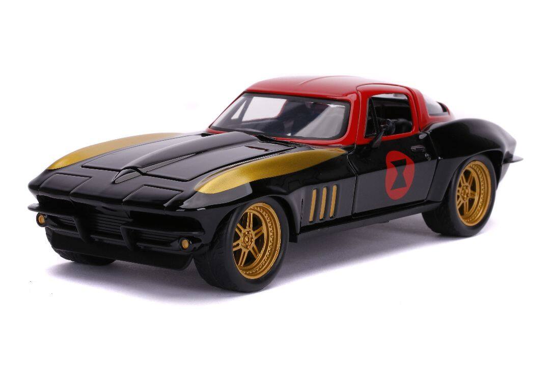 Alt View 2. Jada - 1966 Chevrolet Corvette with Black Widow Diecast Figurine "Avengers" "Marvel" Series 1/24 Diecast Model Car by Jada.