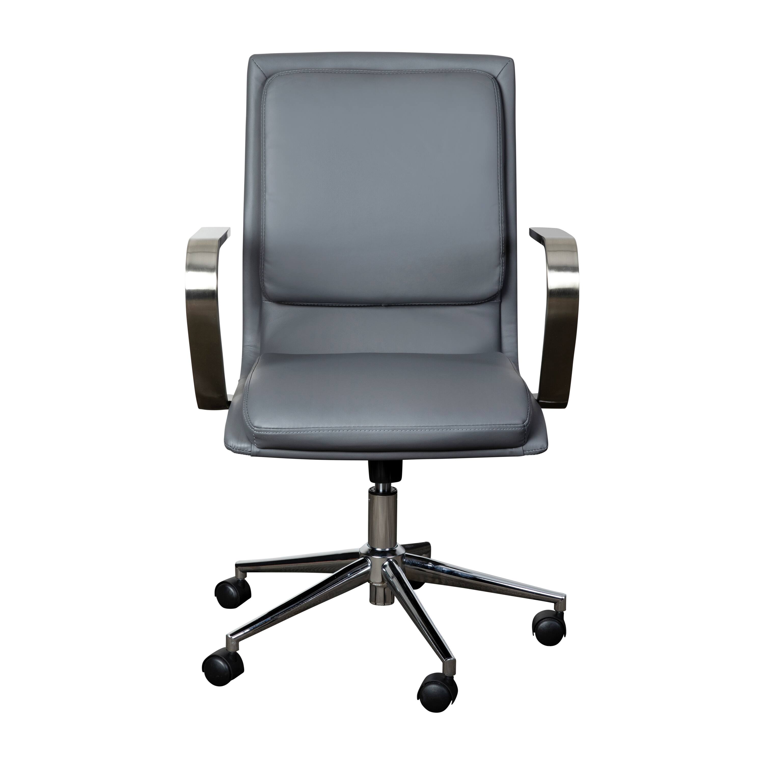 Alt View 9. Emma + Oliver - Ziva Modern Upholstered Mid-Back Home Office Chair with Arms and 5 Star Base - Gray LeatherSoft/Chrome Frame.