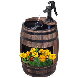 Outsunny - 23" H Outdoor Water Fountain Wood and Plastic Rustic Apple Barrel Pump Garden Decor for Outside Backyard - Carbonized