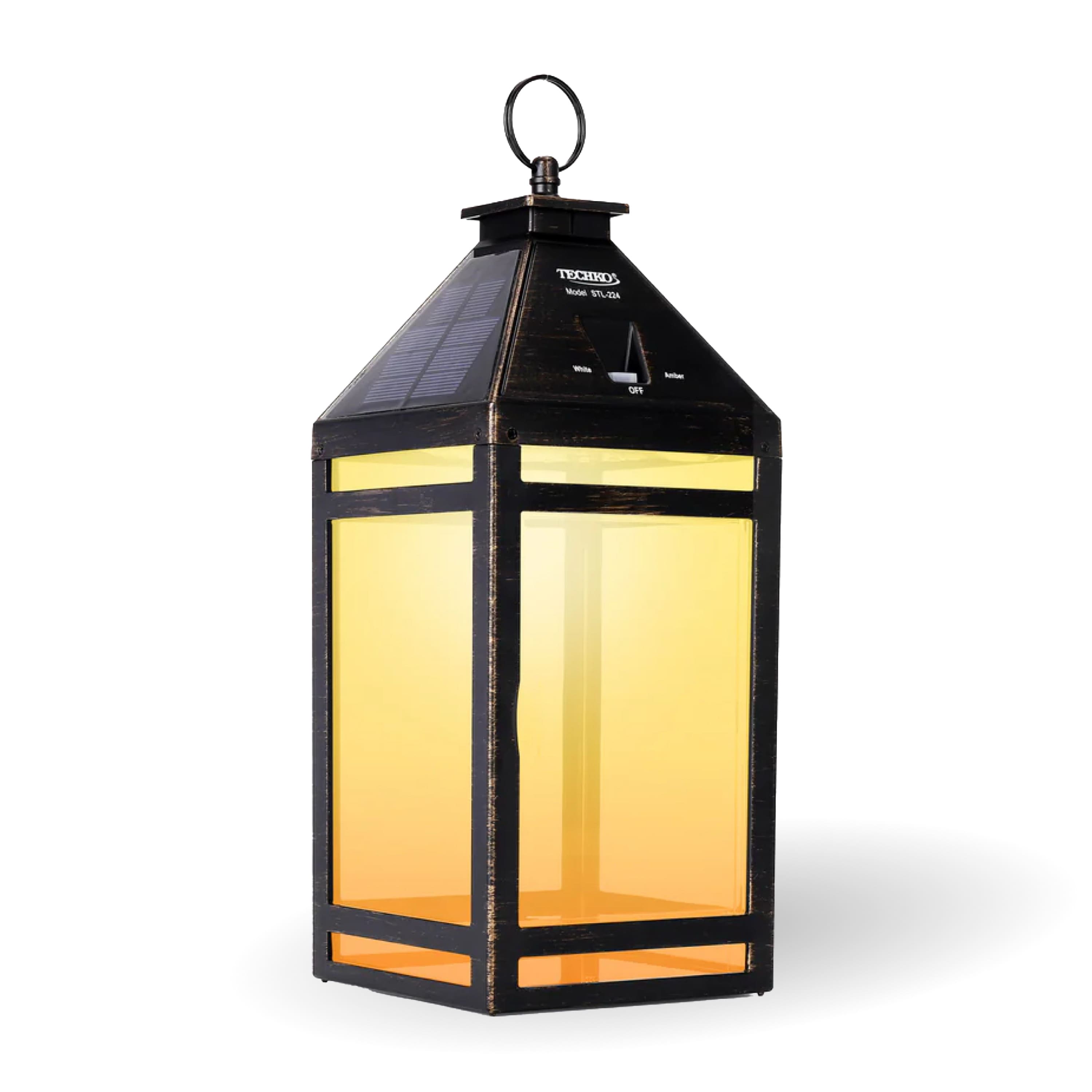 Techko Maid - Solar Hanging Wall Lantern Coach Sconce Dusk to Dawn Outdoor Yellow/White LED (Clear) - Black