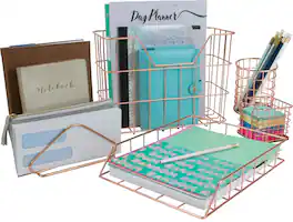 Sorbus - 5-Piece Desk organizer Set for Home and Office, Work Paper Tray, Pencil Holder - Copper