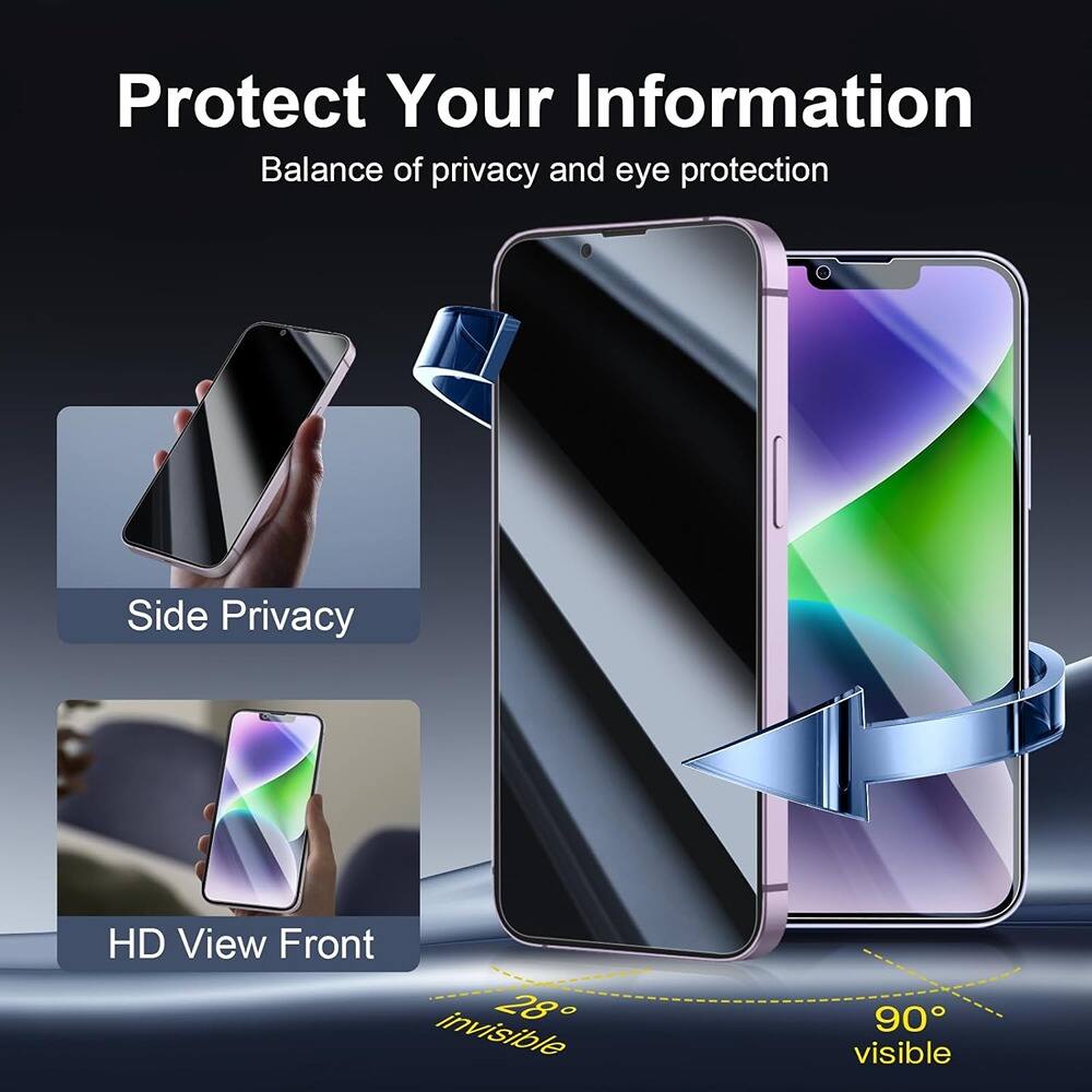 Protect Your Information  
Balance of privacy and eye protection  

Side Privacy  
HD View Front  

28° invisible  
90° visible