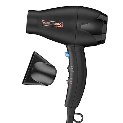 DORLUKFU - INFINITI PRO Travel Hair Dryer, 1600W Mighty Mini Compact Blow Dryer with Concentrator Attachment, Lightweight