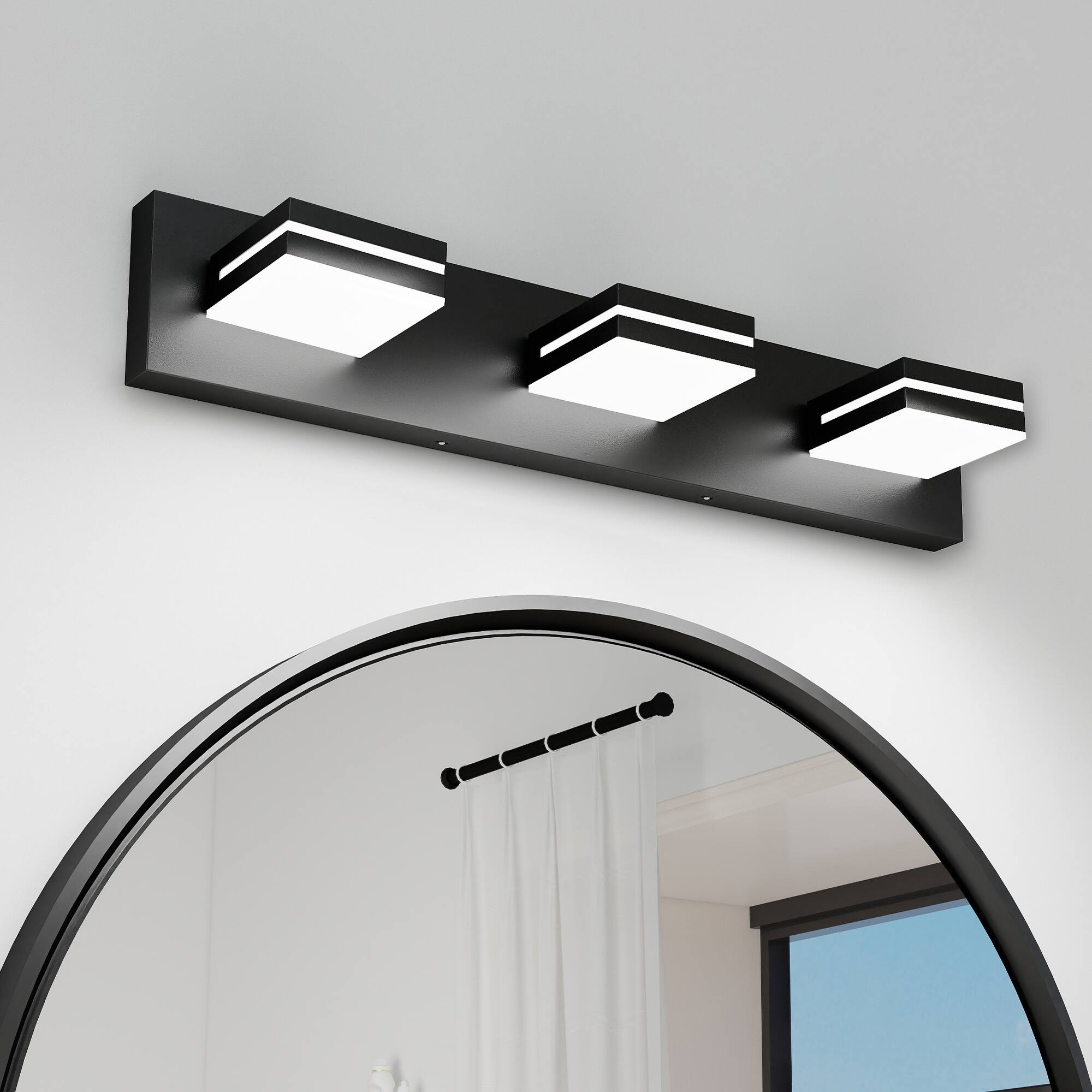 Front. HOMLUX - 23.62 in.  3 Lights Black LED Vanity Light Bar with Acrylic Shade.