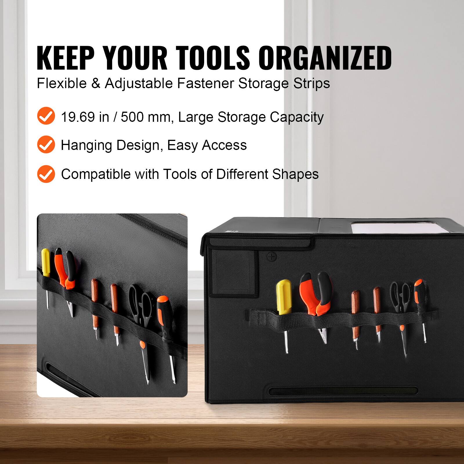 KEEP YOUR TOOLS ORGANIZED

Flexible & Adjustable Fastener Storage Strips

- 19.69 in / 500 mm, Large Storage Capacity
- Hanging Design, Easy Access
- Compatible with Tools of Different Shapes