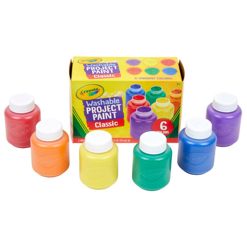 Crayola Washable PROJECT PAINT Classic 6 Vibrant Colors!  
6 Colors  
3+  
6 FL OZ (59 ml) EA