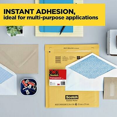INSTANT ADHESION, ideal for multi-purpose applications

SELF SEALING COSUME S

Scotch Transparent Bubble Mailer

INSIDE DIMENSIONS: 215 mm x 127 mm