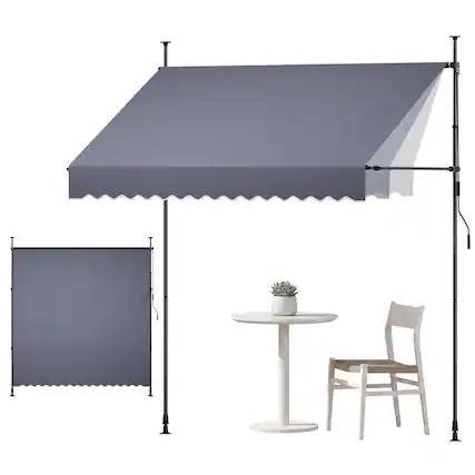Front. VEVOR - Manual Retractable Awning, 98" Outdoor Retractable Patio Awning Sunshade Shelter, Height Adjustable Patio Door Window - Dark Gray.