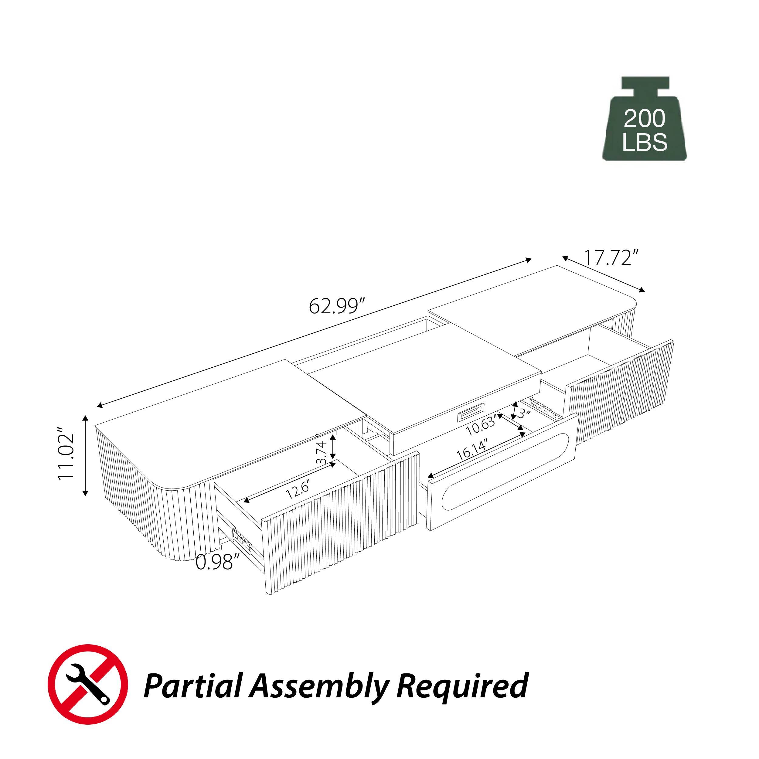 200 LBS  
17.72"  
62.99"  
11.02"  
11  
3.74  
12.6"  
10.63'  
16.14"  
0.98"  
Partial Assembly Required