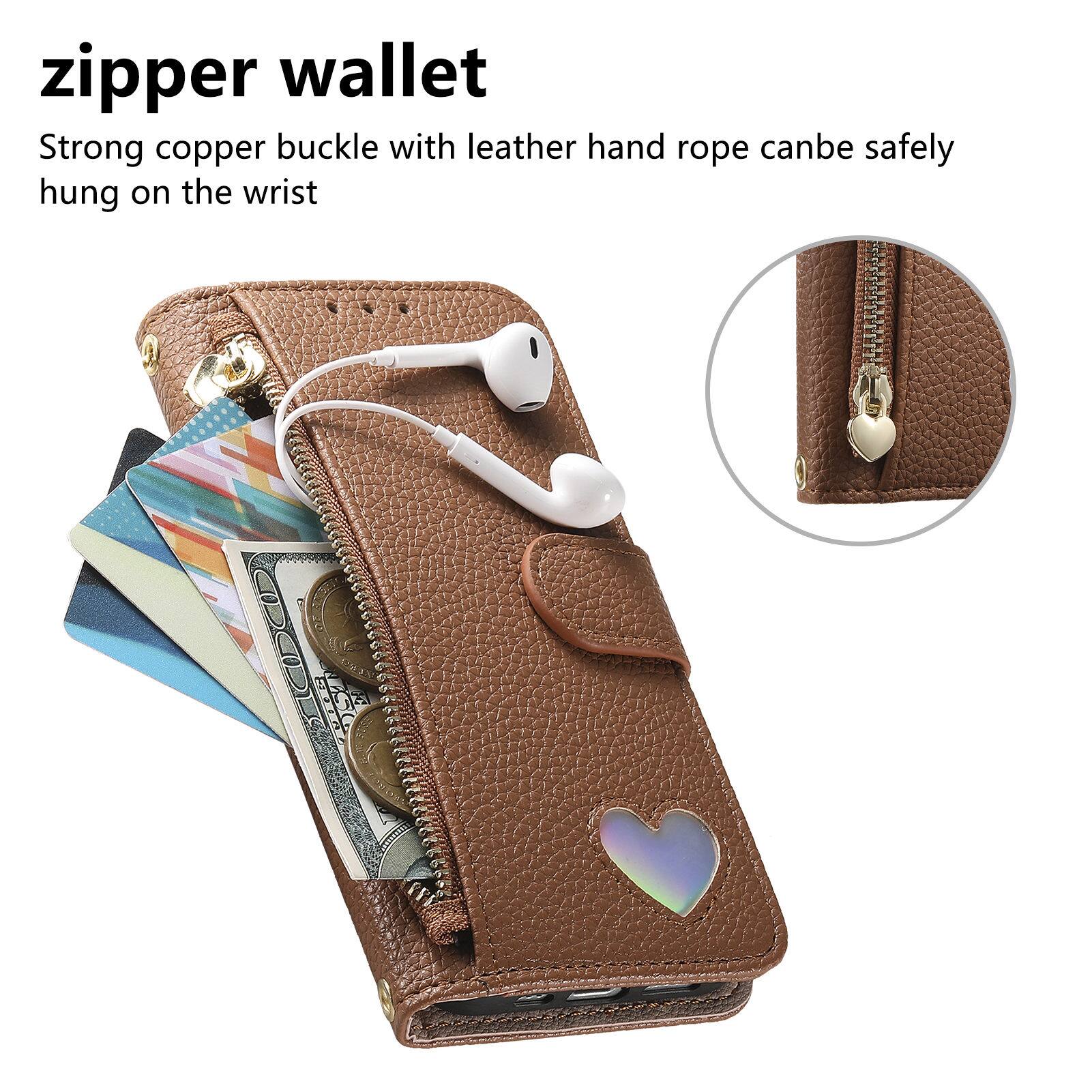 zipper wallet  
Strong copper buckle with leather hand rope can be safely hung on the wrist