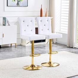 Anysun - Set of 2 Vintage Crocodile Leather Dining Chairs with Crystal Clasp, Faux Leather Lift Chairs for Home or Restaurant - White,Gold