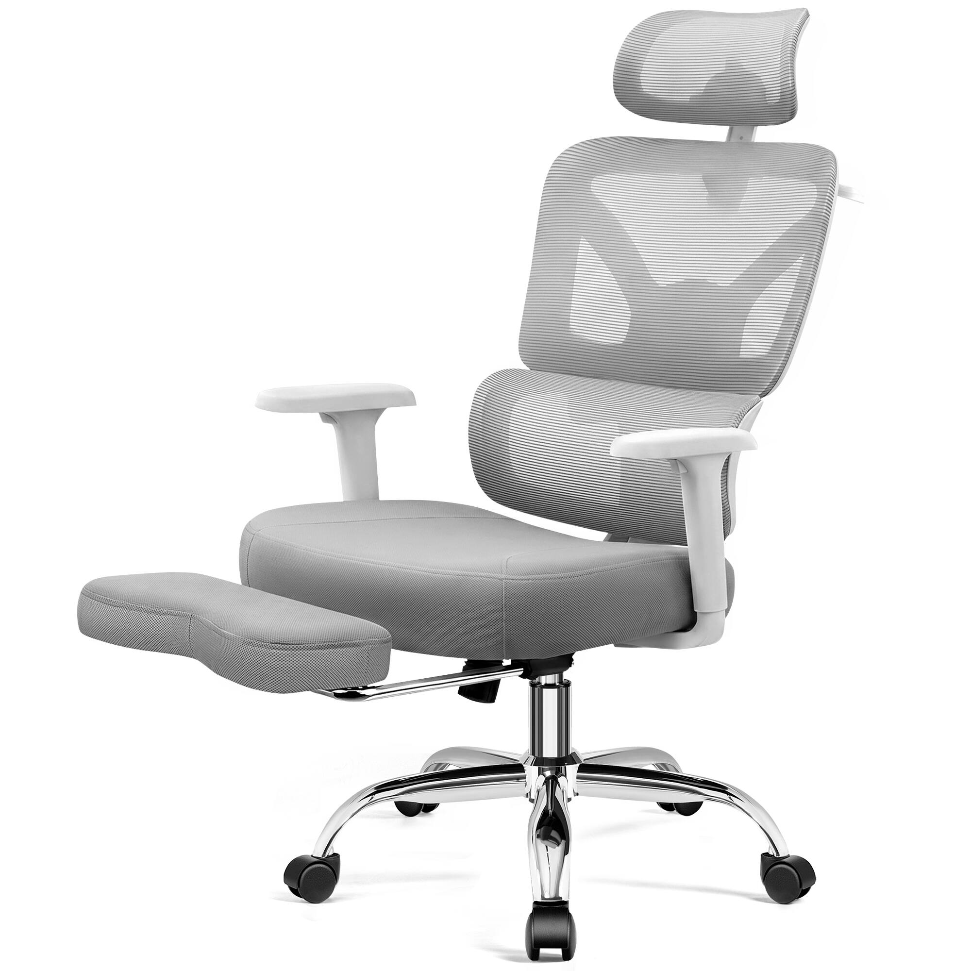 Alt View 9. Brick Attic - Ergonomic Mesh Task Office Chair with Headrest Lumbar Support and Armrests, Breathable Home Office Desk Chair Adjustable - LIGHTGRAY.