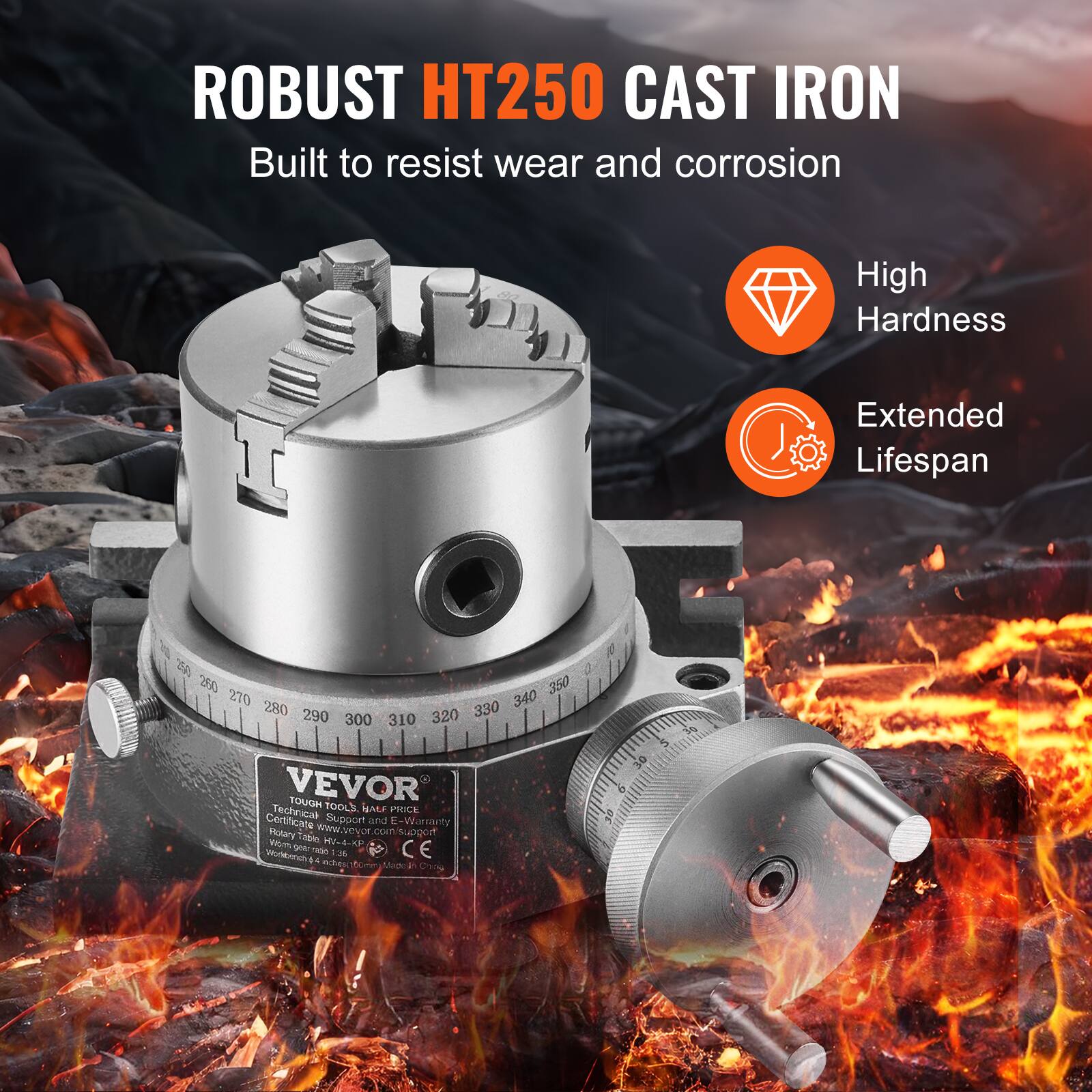 ROBUST HT250 CAST IRON  
Built to resist wear and corrosion  
High Hardness  
Extended Lifespan  

250 350 270 340 280 290 320 330 300 310  

VEVOR  
Technical TOOLS HALF PRICE  
Certificate Support and E Warranty  
www.vevor.com/sungont  

CE  
WH  
Made in China