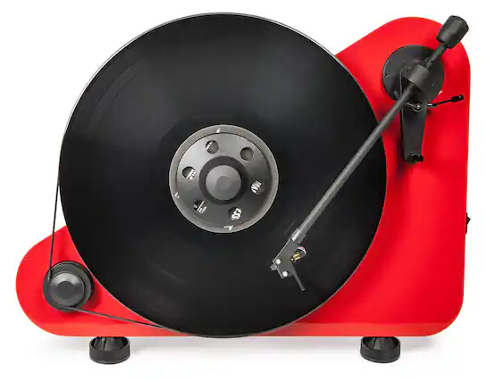 Front. Pro-Ject - VT - E - BT R - Vertical Turntable - Gloss Red.