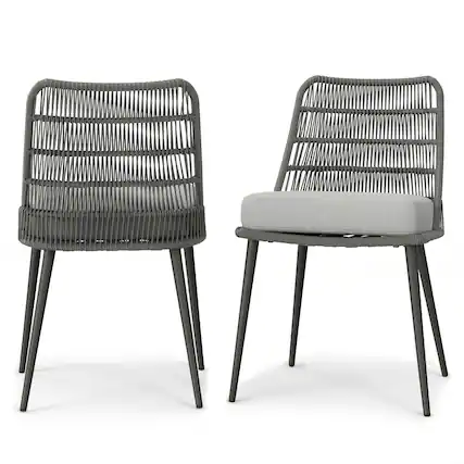 Front. Simpli Home - Beachside Outdoor Dining Chair (Set of 2) - Grey.