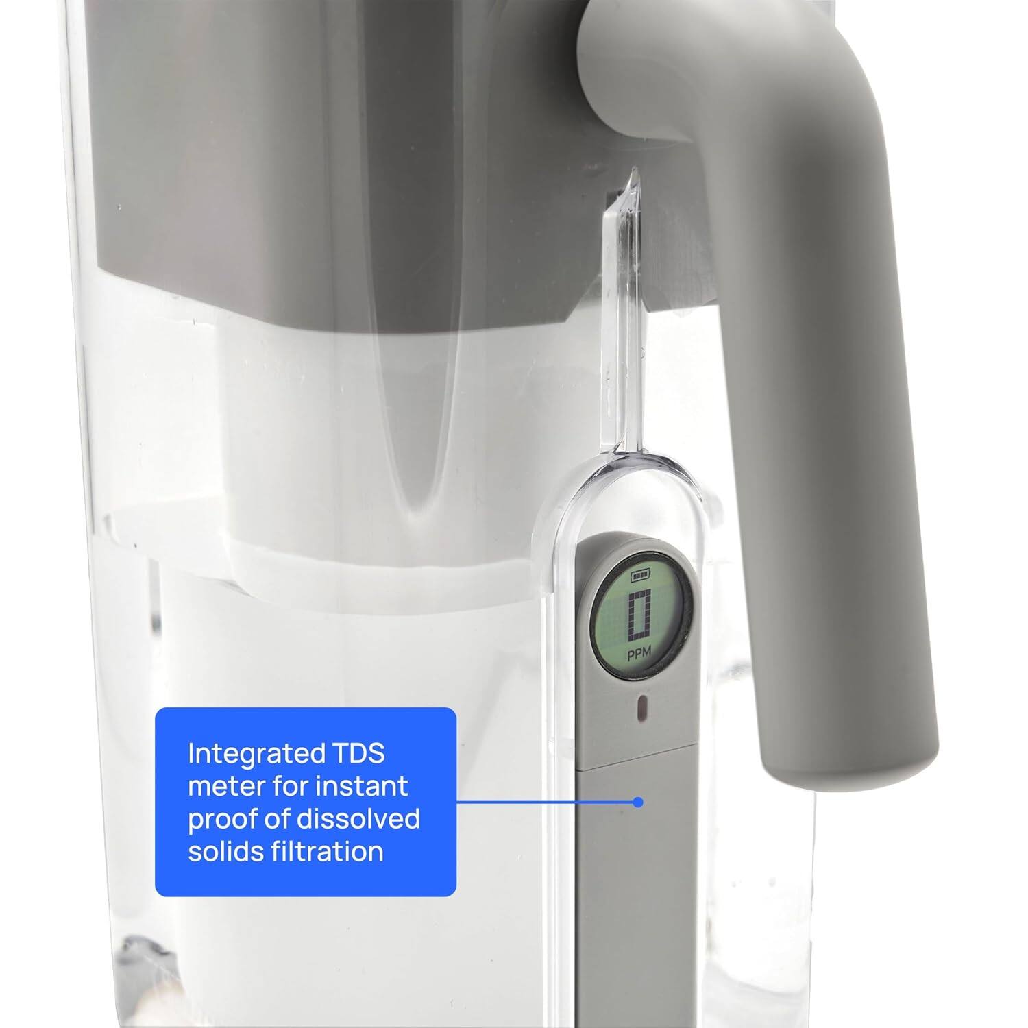 Integrated TDS meter for instant proof of dissolved solids filtration