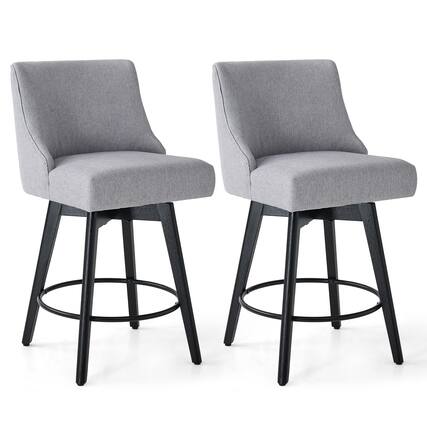 Front. JETRANSPORT - Counter Height Bar Stools Set Of 2 26" H Swivel With Backs Linen Fabric Upholstered Chairs Solid Wood - Light Grey Set of 2.