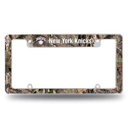 Rico Industries - New York Knicks Chrome Metal License Plate Frame with Bold Mossy Oak Camouflaged Camo Design - Multi