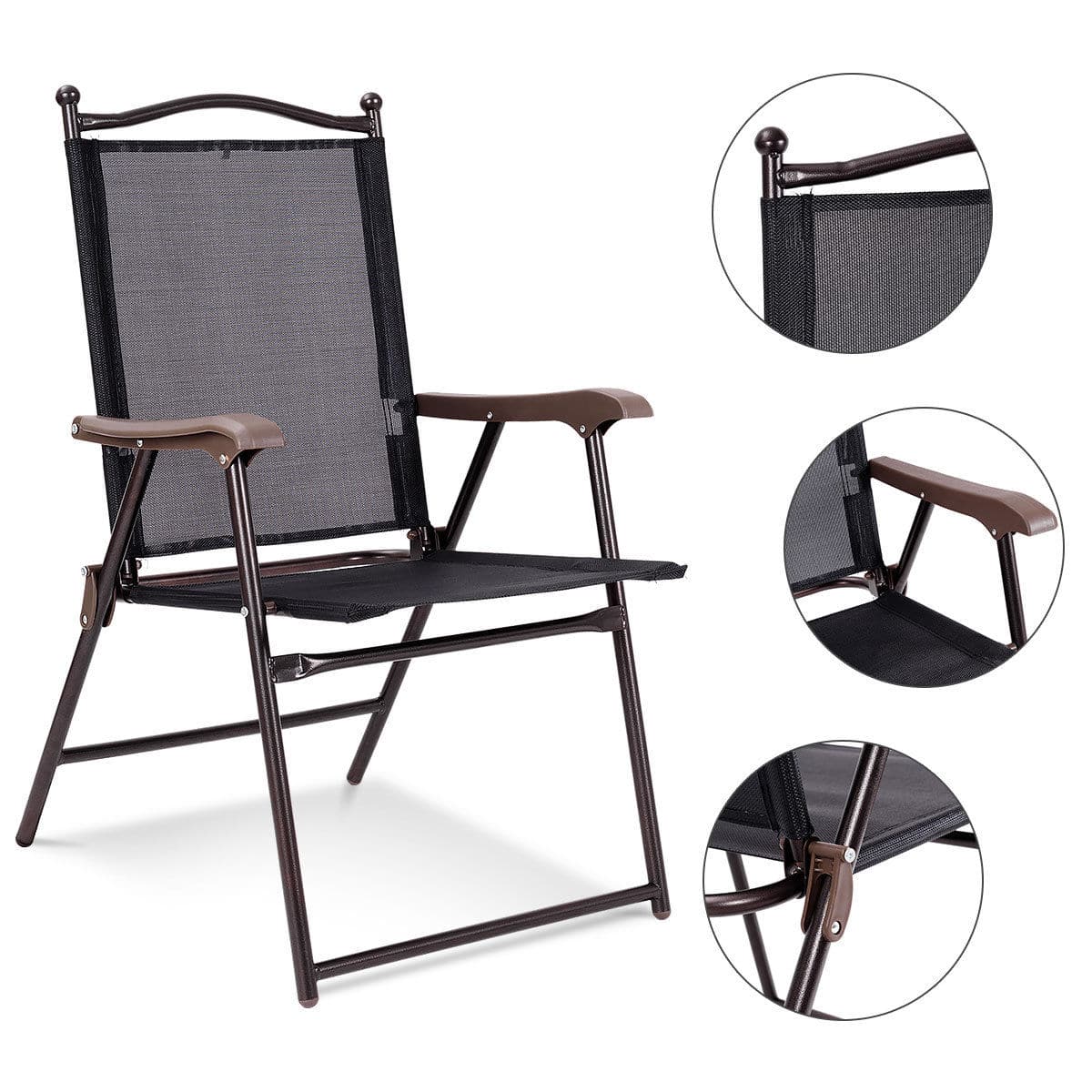 Alt View 1. Costway - Costway Set of 2 Patio Folding Sling Back Chairs Camping Deck Garden Beach - Black.