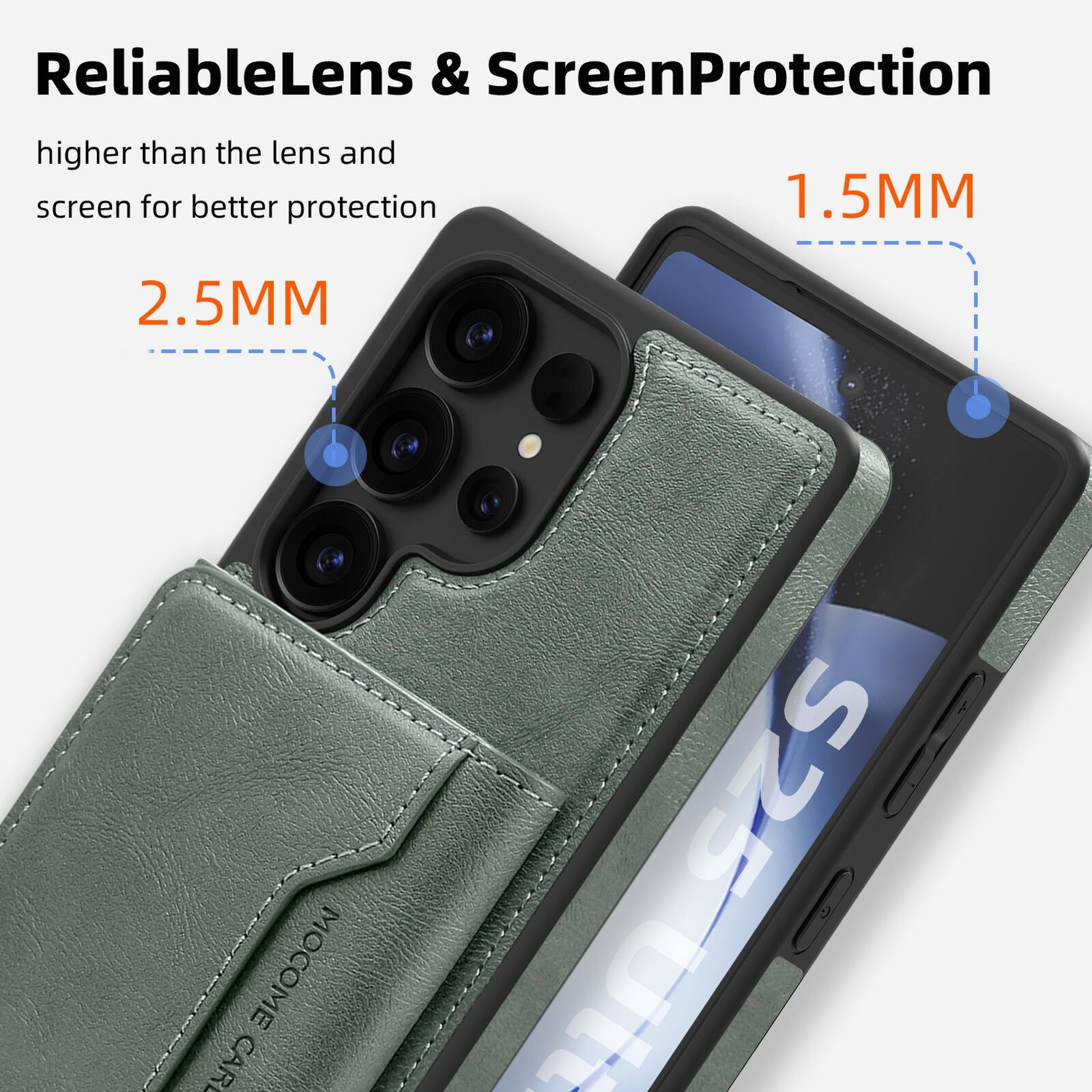 ReliableLens & ScreenProtection  
higher than the lens and screen for better protection  

2.5MM  
1.5MM  

MOCOME CAR S25