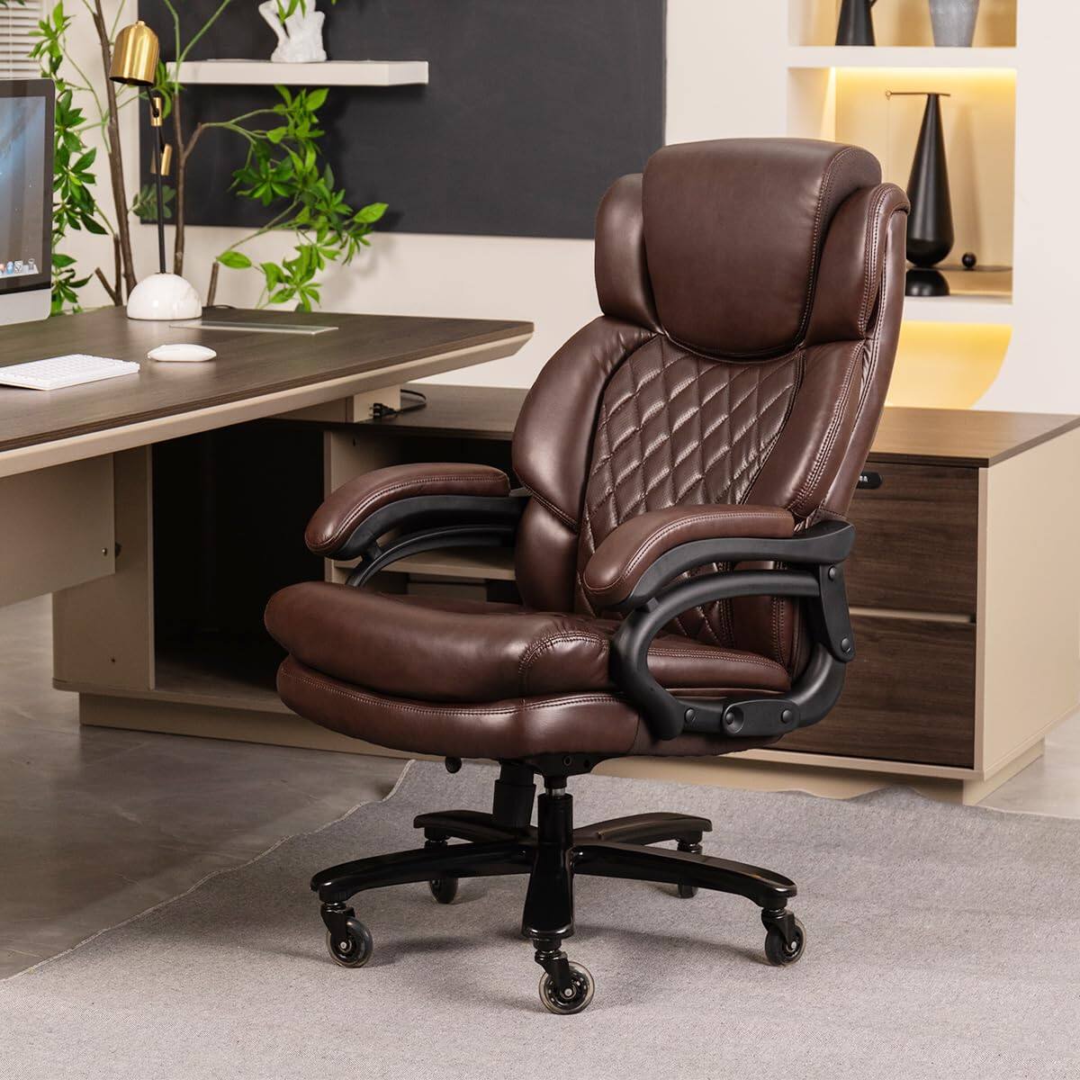 Angle. Forest'nSky - Big & Tall Office Chair - 500lbs Capacity Executive Chair with Wide Seat & 360° Swivel - Brown.