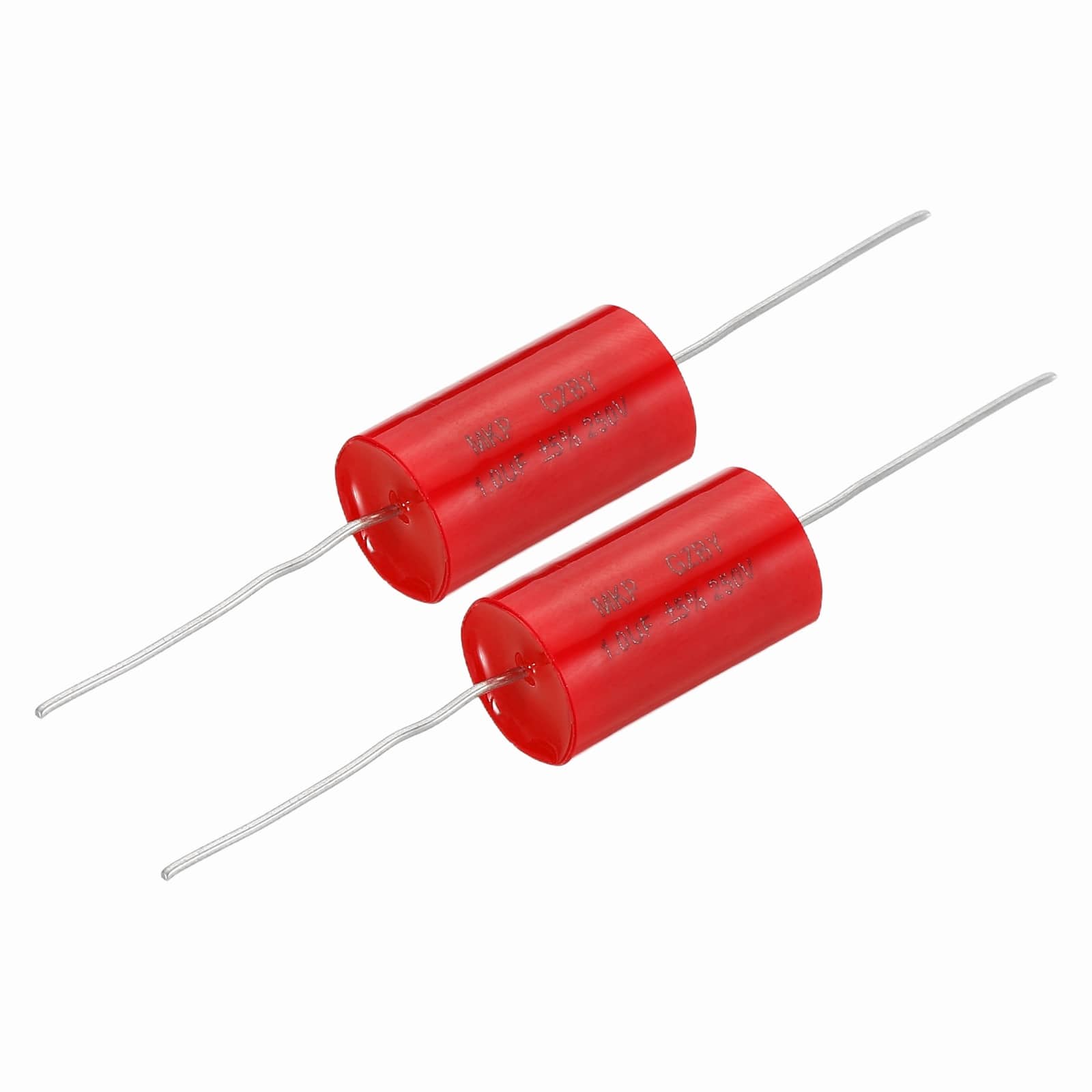 Unique Bargains - 2pcs 1uf Frequency Divider Capacitor, 250V Axial Audio Speaker Crossover MKP Film Capacitor - Red