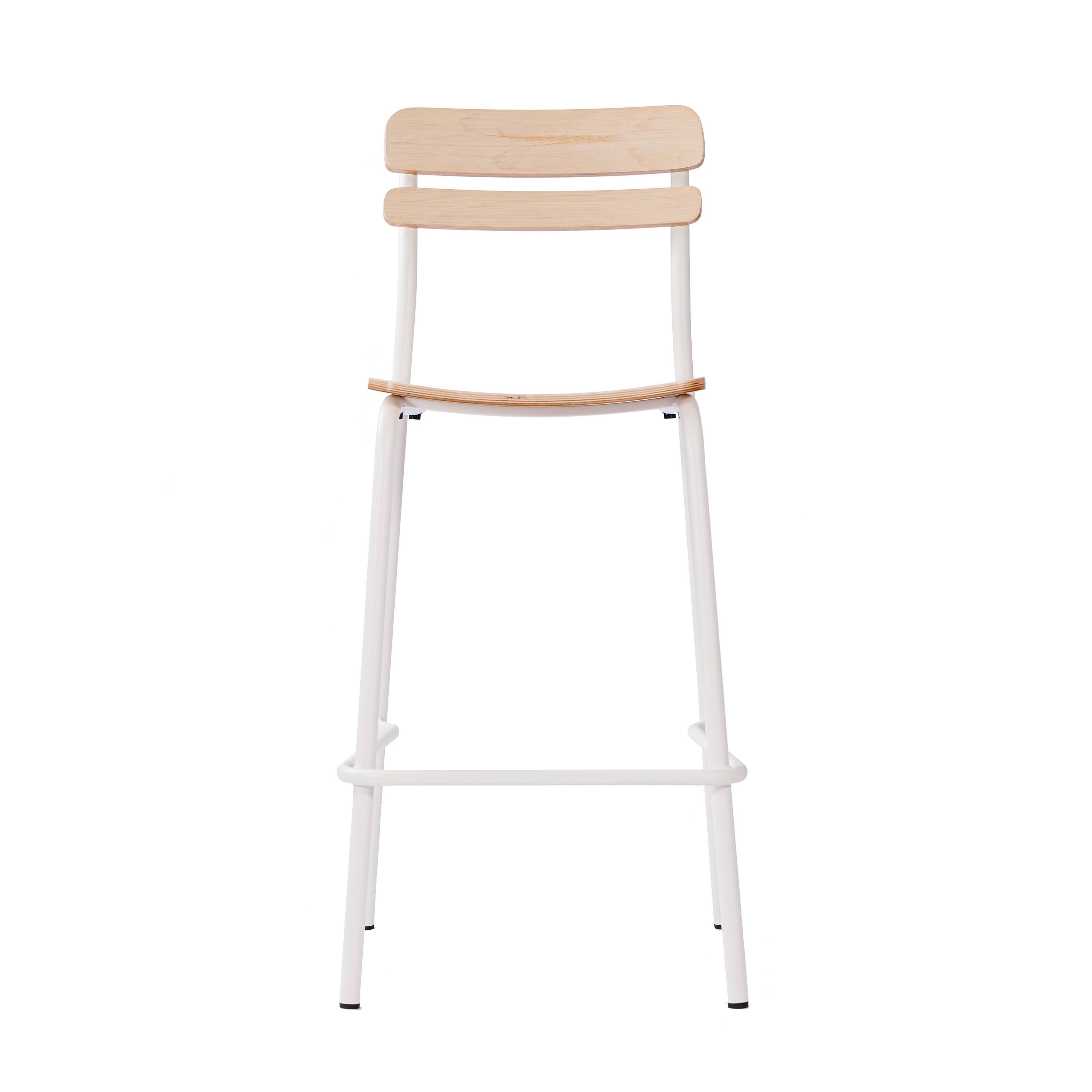 Angle. Flash Furniture - 2 Pack Cyprus Commercial Grade Solid Wood Bar Stools with White Metal Frames and Antique White Finish - White.