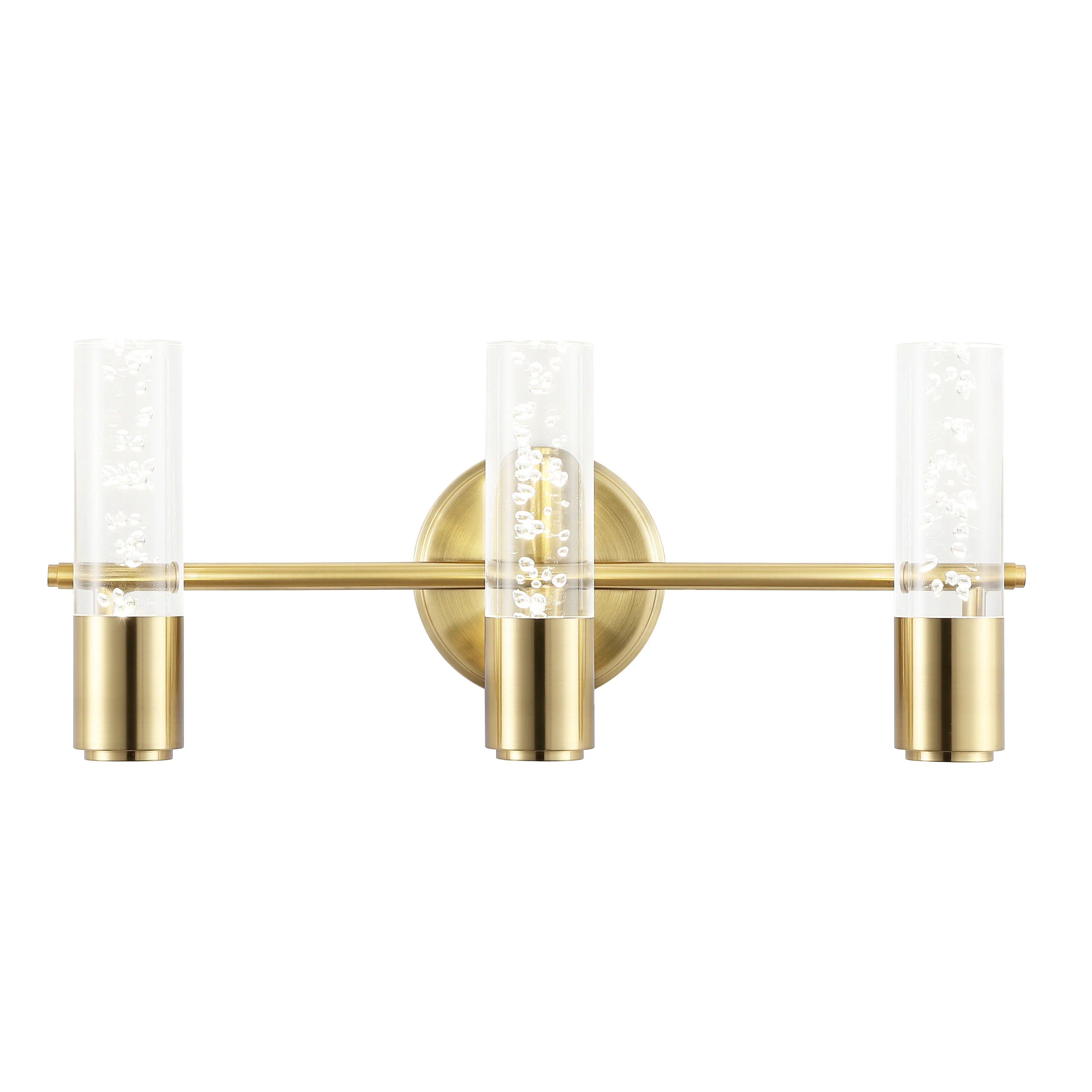 Front. Jonathan Y - Bolha 18" 3-Light Minimalist Modern Bubble Acrylic/Iron Integrated LED Vanity Light, Brass Gold - Brass Gold.