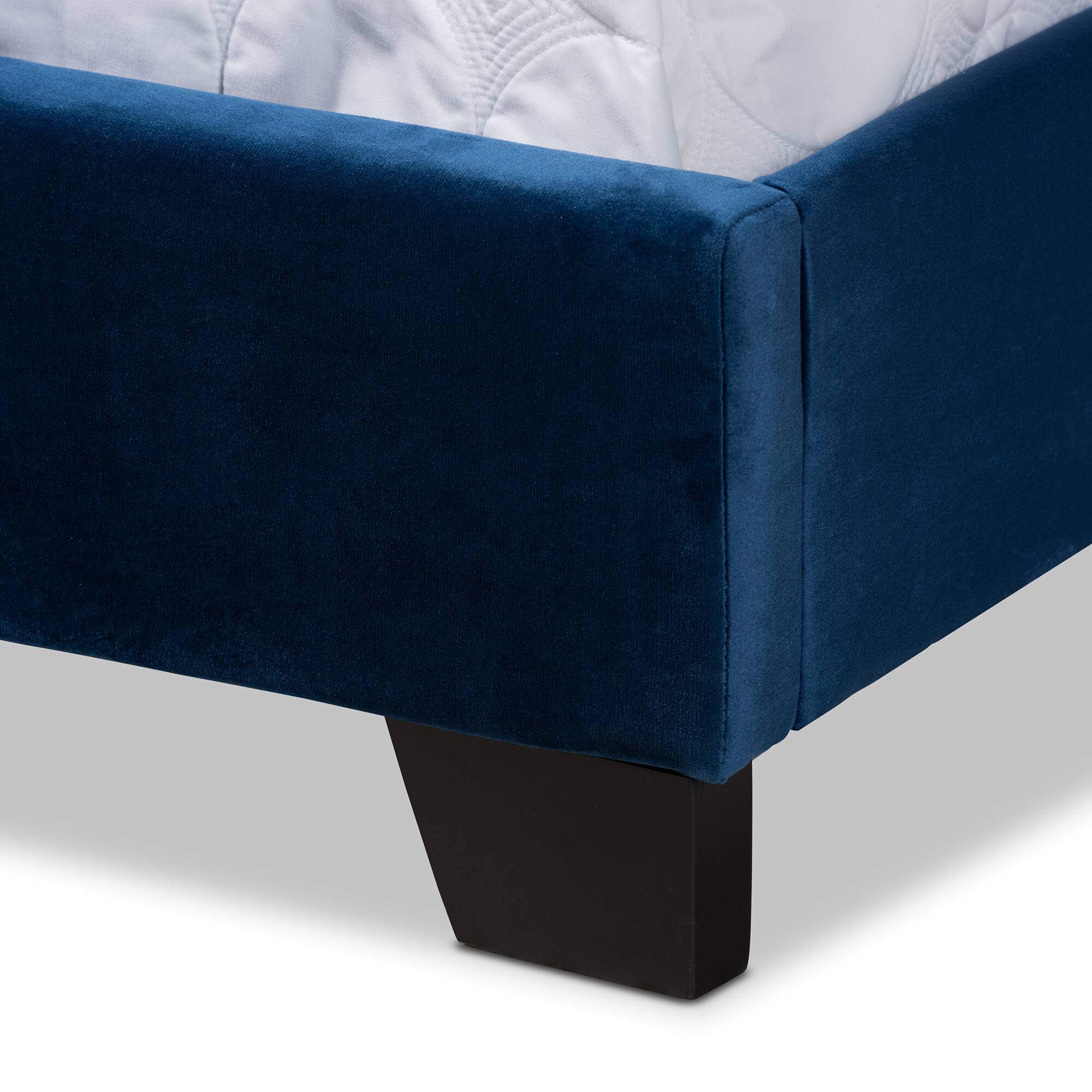 Alt View 1. Baxton Studio - Samantha Modern and Contemporary Velvet Fabric Upholstered Queen Size Button Tufted Bed - Navy Blue/Black.