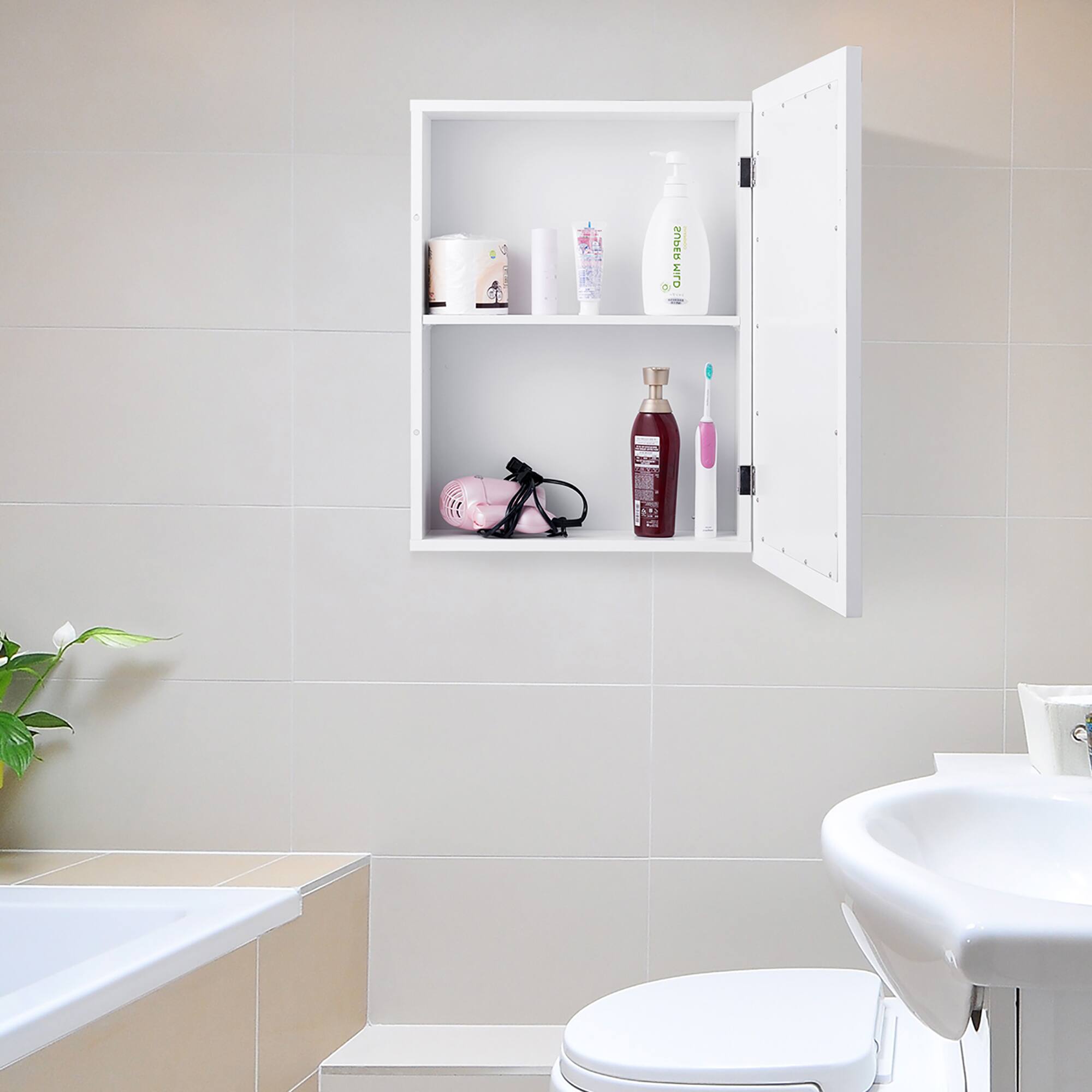 Alt View 8. Costway - Costway Bathroom Mirror Cabinet Wall Mounted Kitchen Medicine Storage Adjustable Shelf - White.