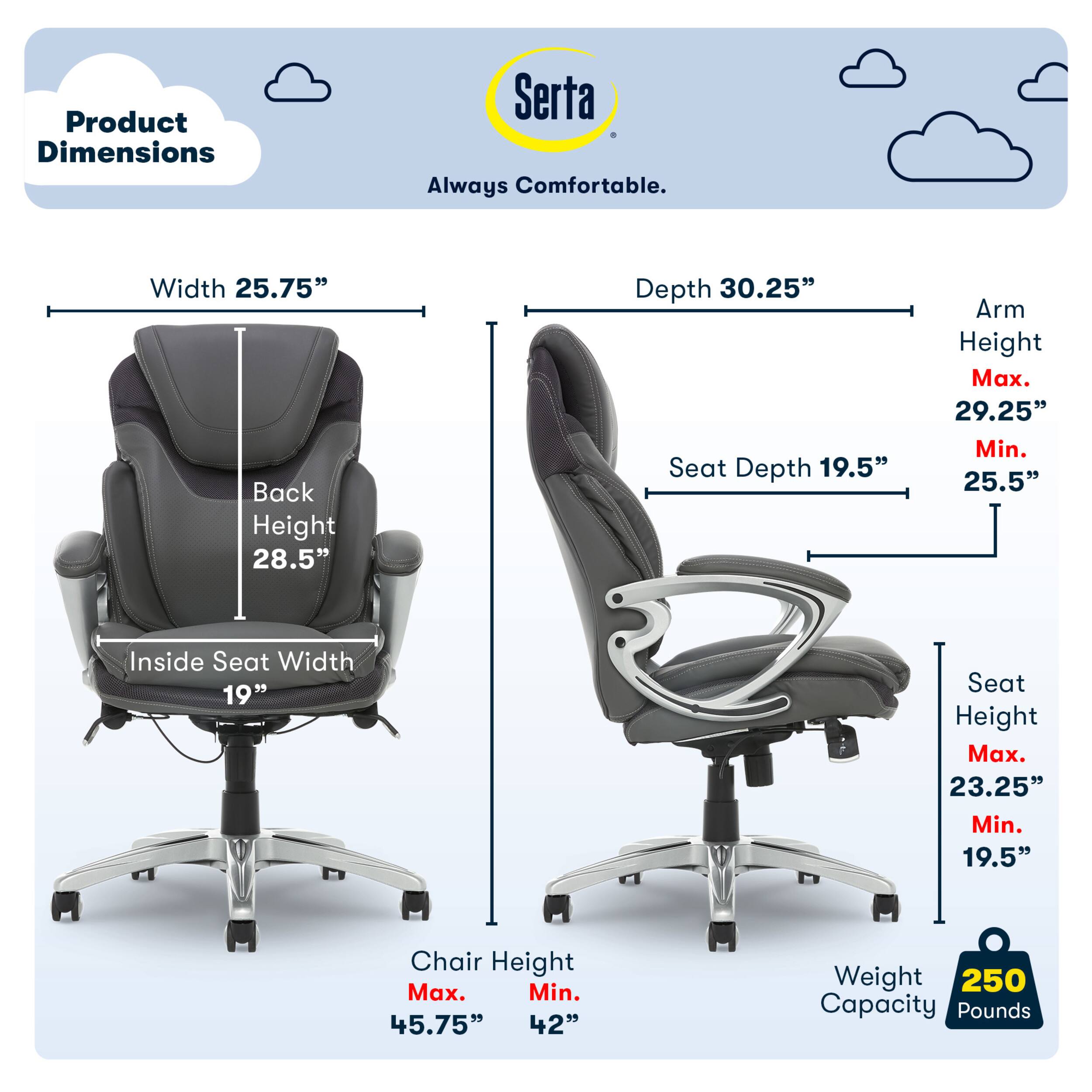 Left. Serta - Executive Office Chair with Serta Air Lumbar Support Padded Arms Reclining Leather Computer Chair for Home Office - Gray.
