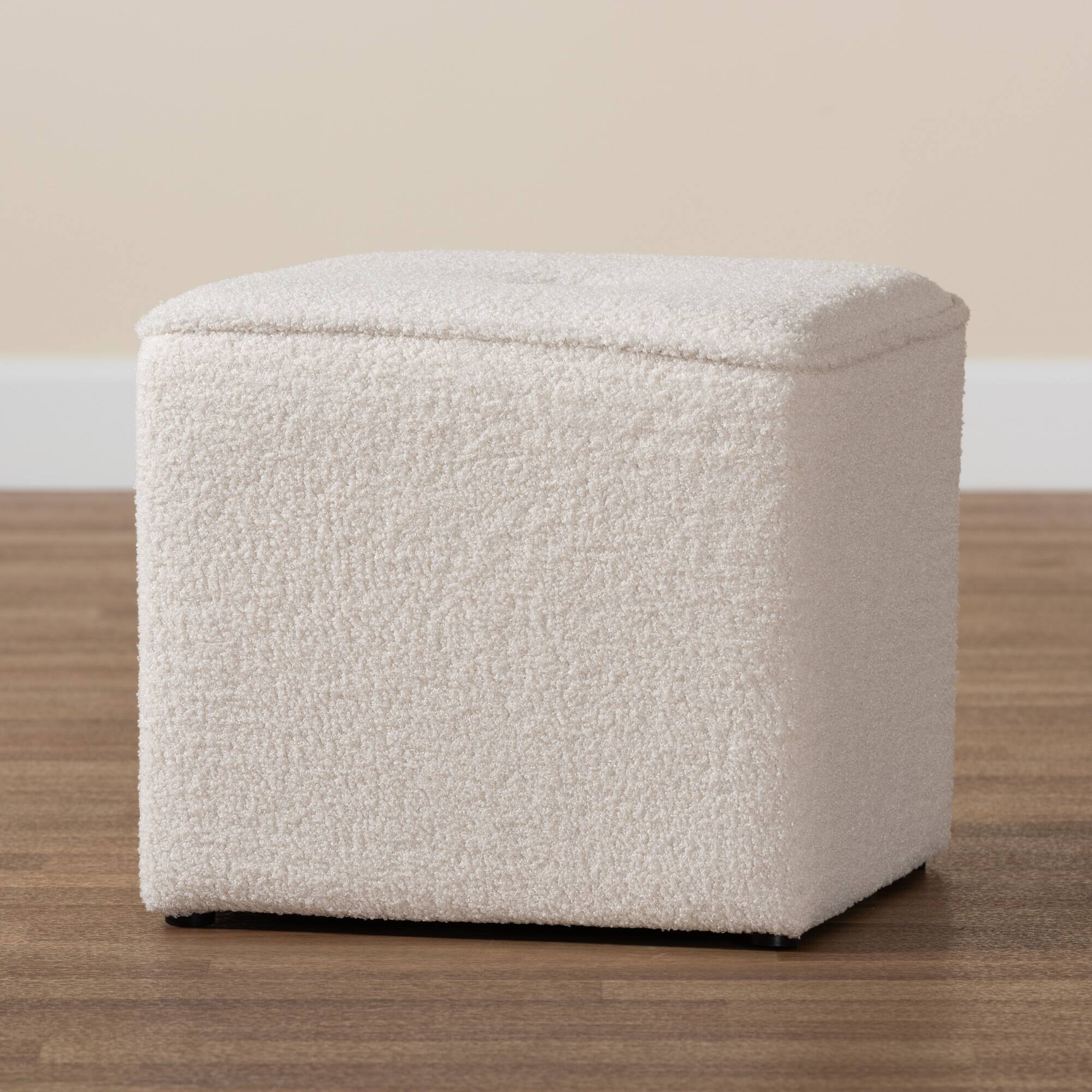 Alt View 2. Baxton Studio - Isaiah Modern and Contemporary Boucle Upholstered Ottoman - Ivory.