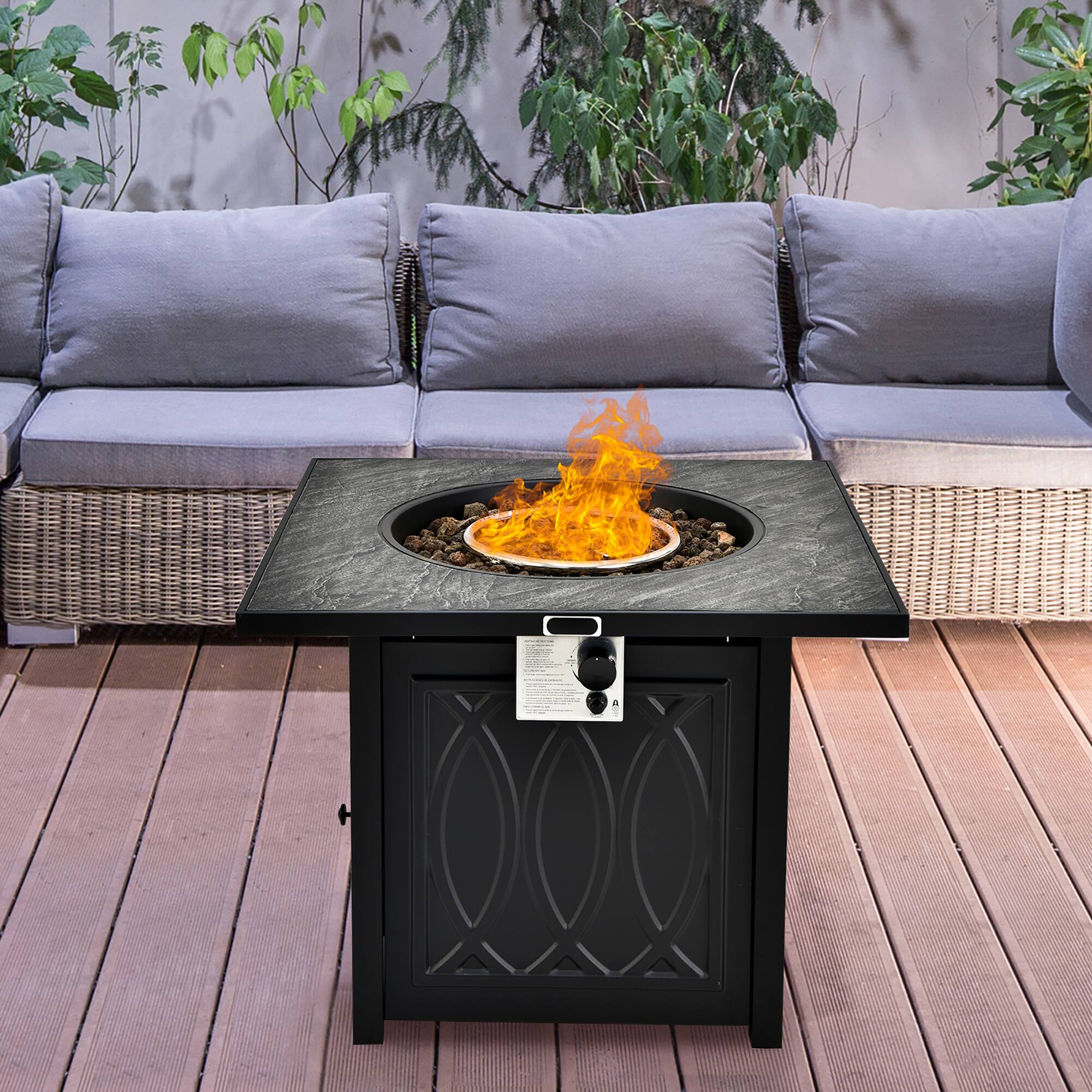 Alt View 2. Costway - Costway 32" Propane Fire Pit Table Square Tabletop w/Lava Rocks Cover 50,000 BTU - Black.